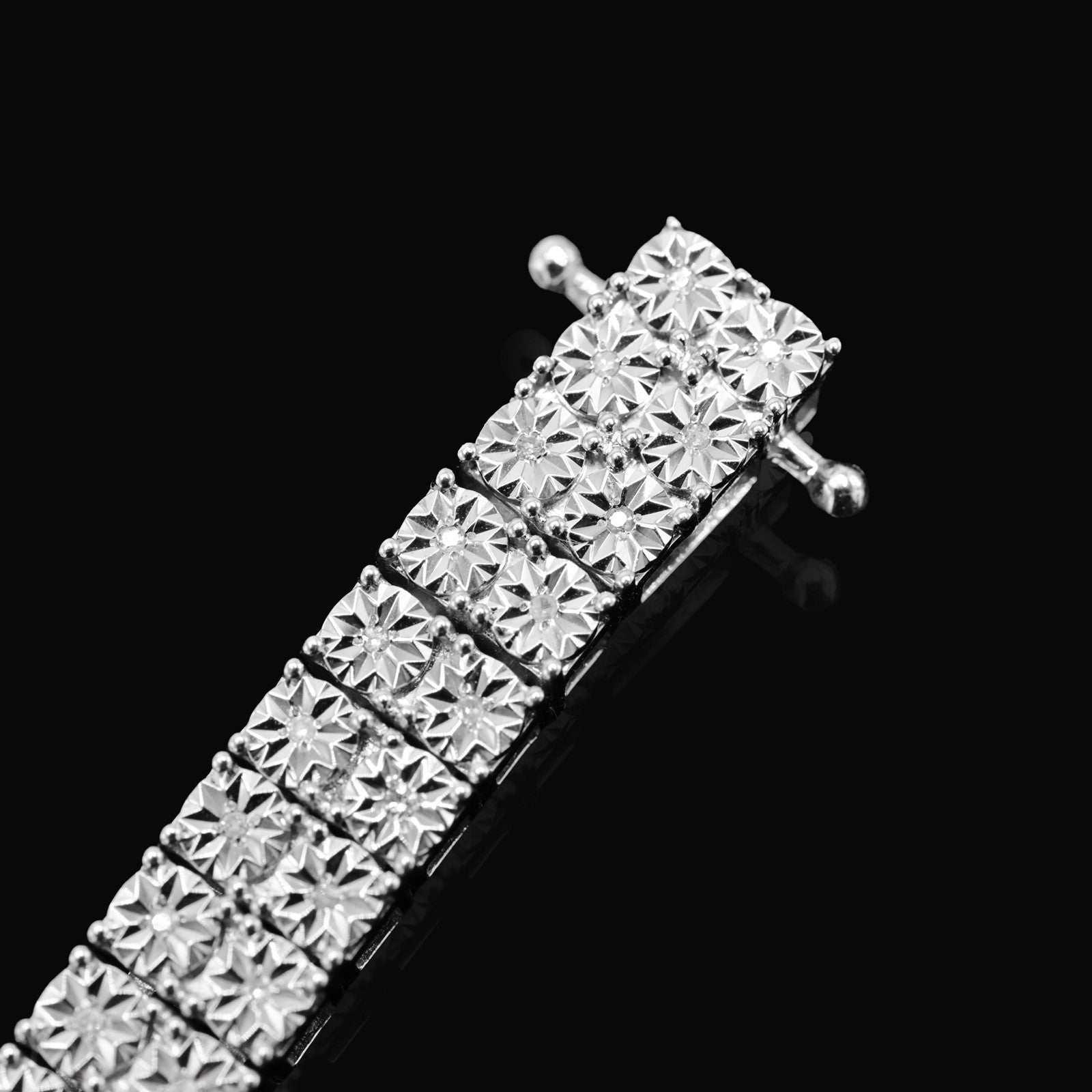 925 Sterling Silver Men 0.24CTW 2 Row Diamond Tennis Bracelet 26.7g 8In Armlet - Elite Jewelers - Bracelets