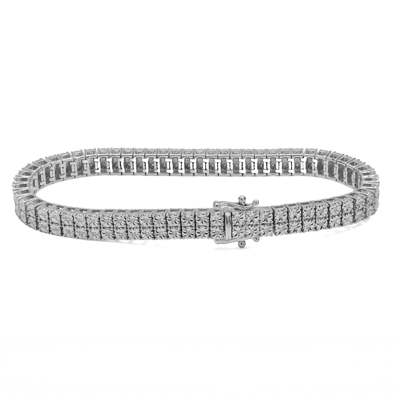 925 Sterling Silver Men 0.24CTW 2 Row Diamond Tennis Bracelet 26.7g 8In Armlet - Elite Jewelers - Bracelets