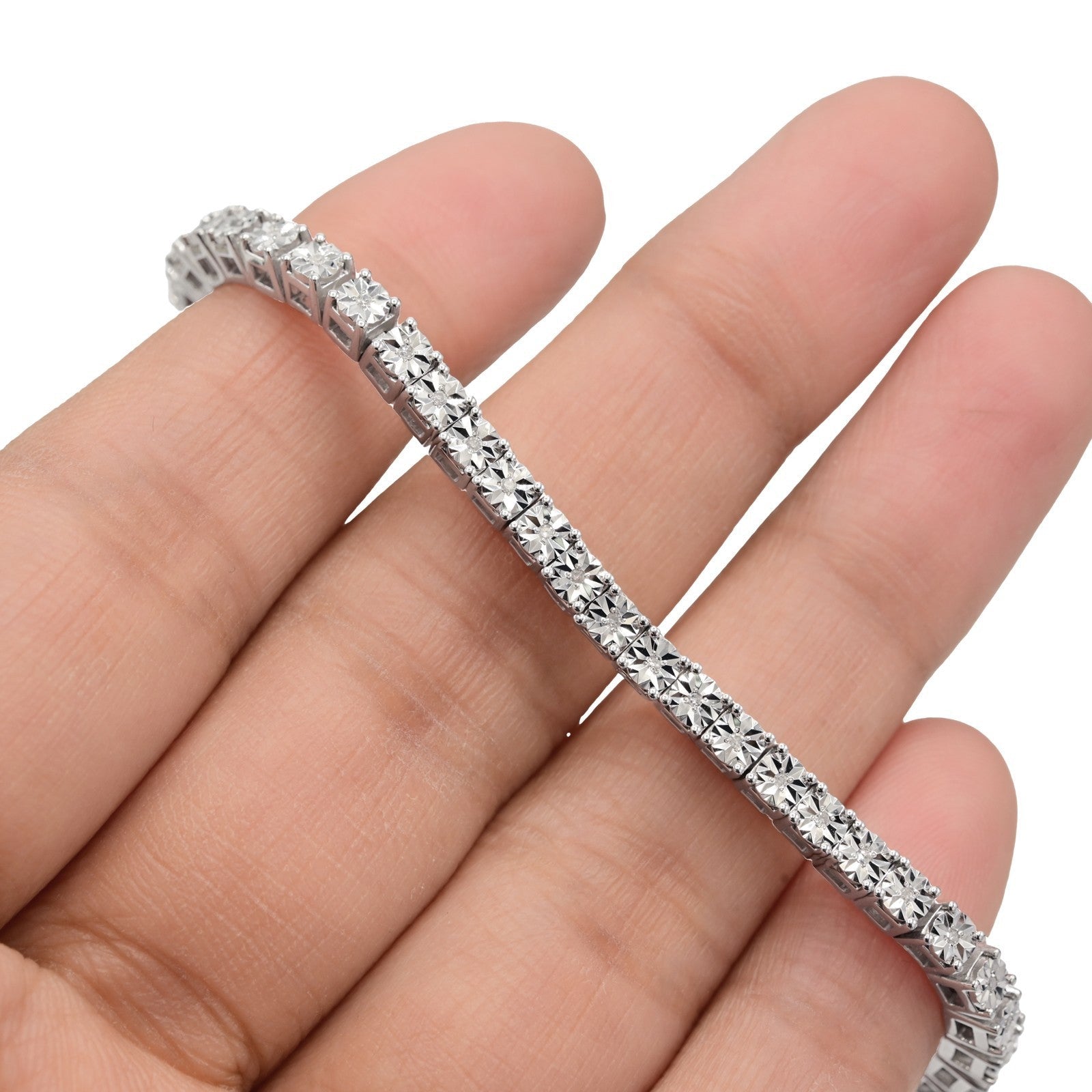 925 Sterling Silver Women 0.16 CTW Diamond Fanouk Tennis Bracelet 6g 7In Armlet - Elite Jewelers - Bracelets