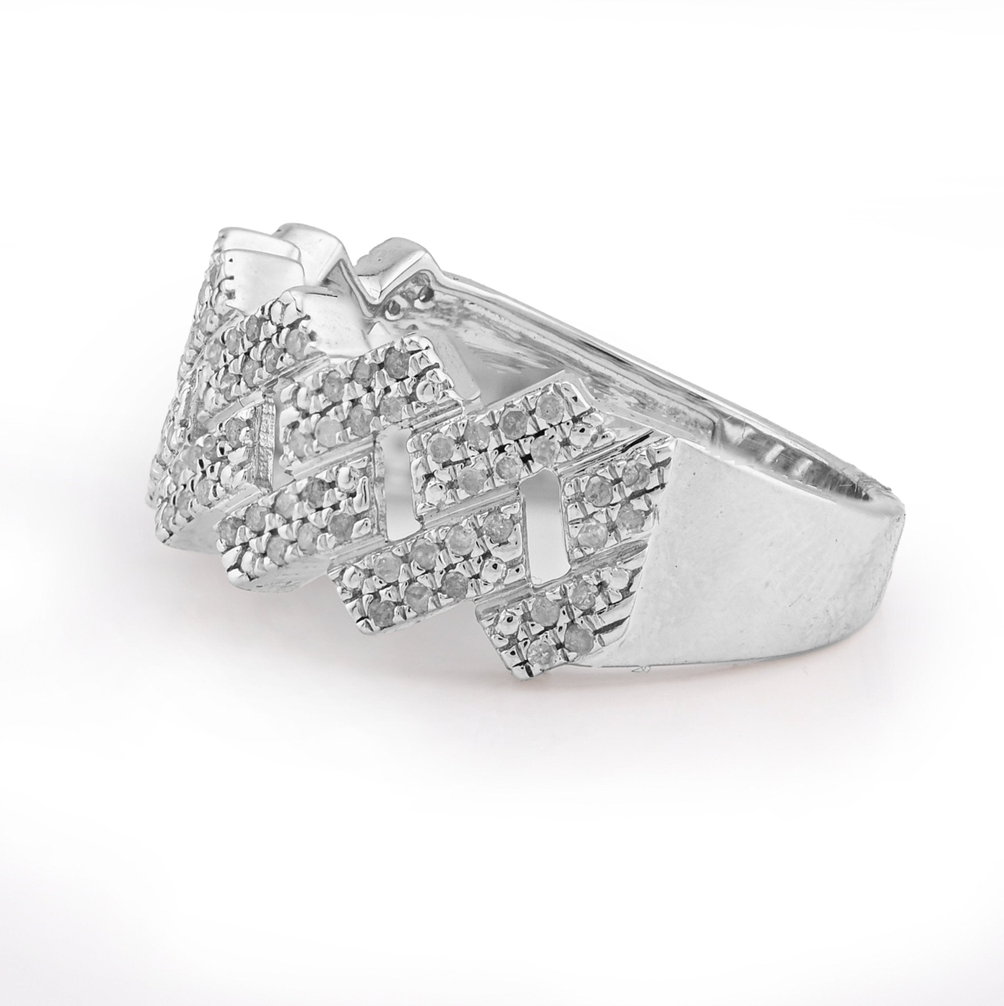925 White Snake Cuban Link 0.375CT Natural Diamond Men Pinky Ring - Elite Jewelers - Rings