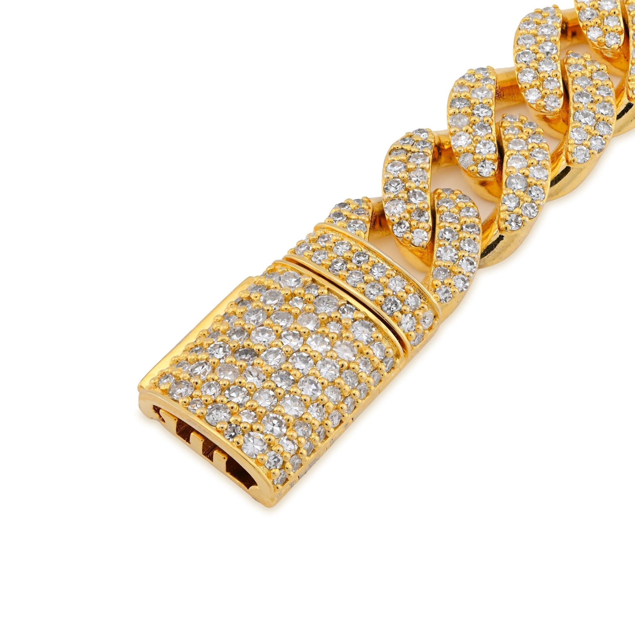 925 Yellow Cuban Link 12MM 9.25CT Lab Diamond 8" Men Bracelet - Elite Jewelers - Bracelets