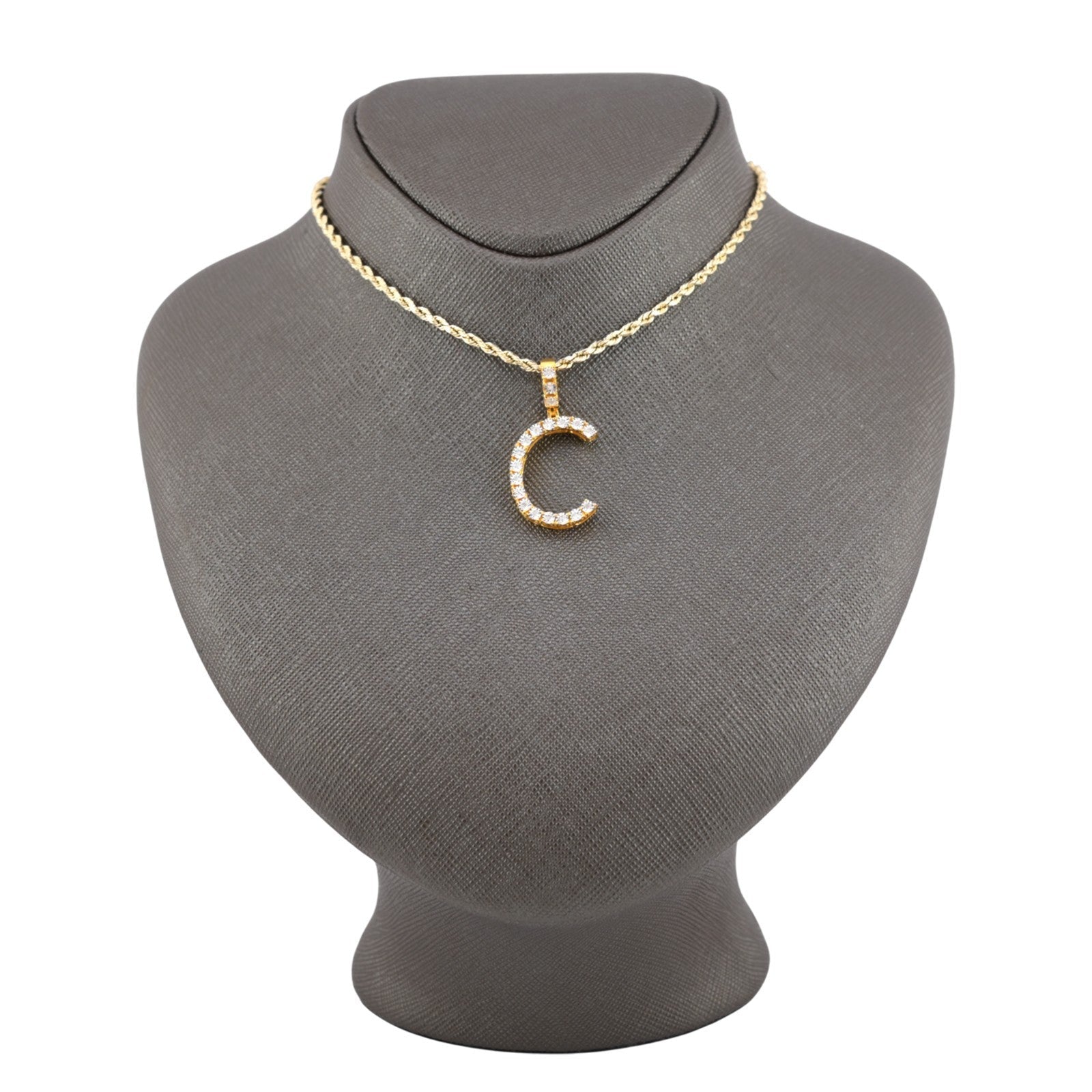 925 Yellow Natural 0.15 CTW Diamond Initial Alphabet "C" Pendant 2g Unisex Charm - Elite Jewelers - Charms & Pendants