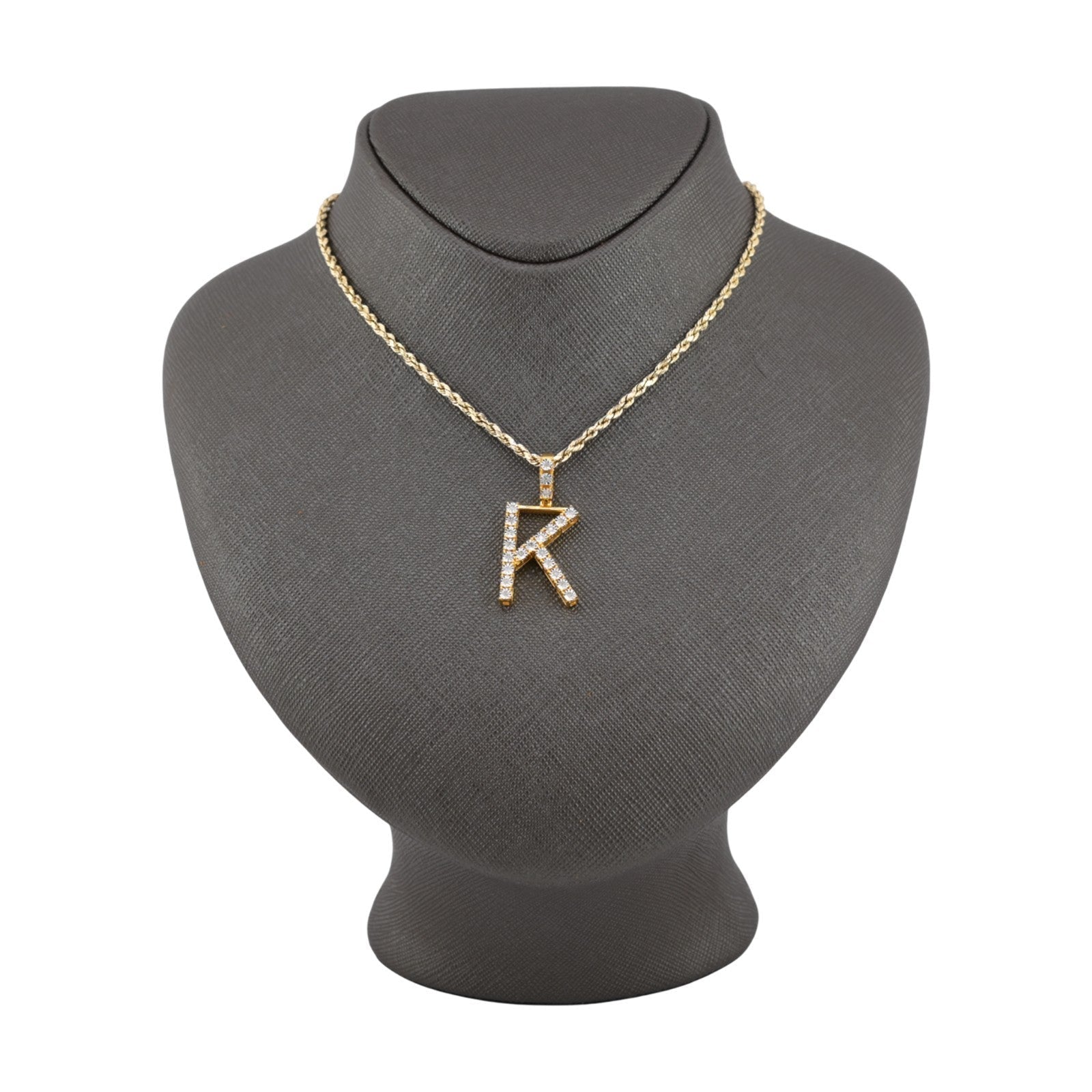 925 Yellow Natural 0.15 CTW Diamond Initial Alphabet "K" Pendant 2g Unisex Charm - Elite Jewelers - Charms & Pendants