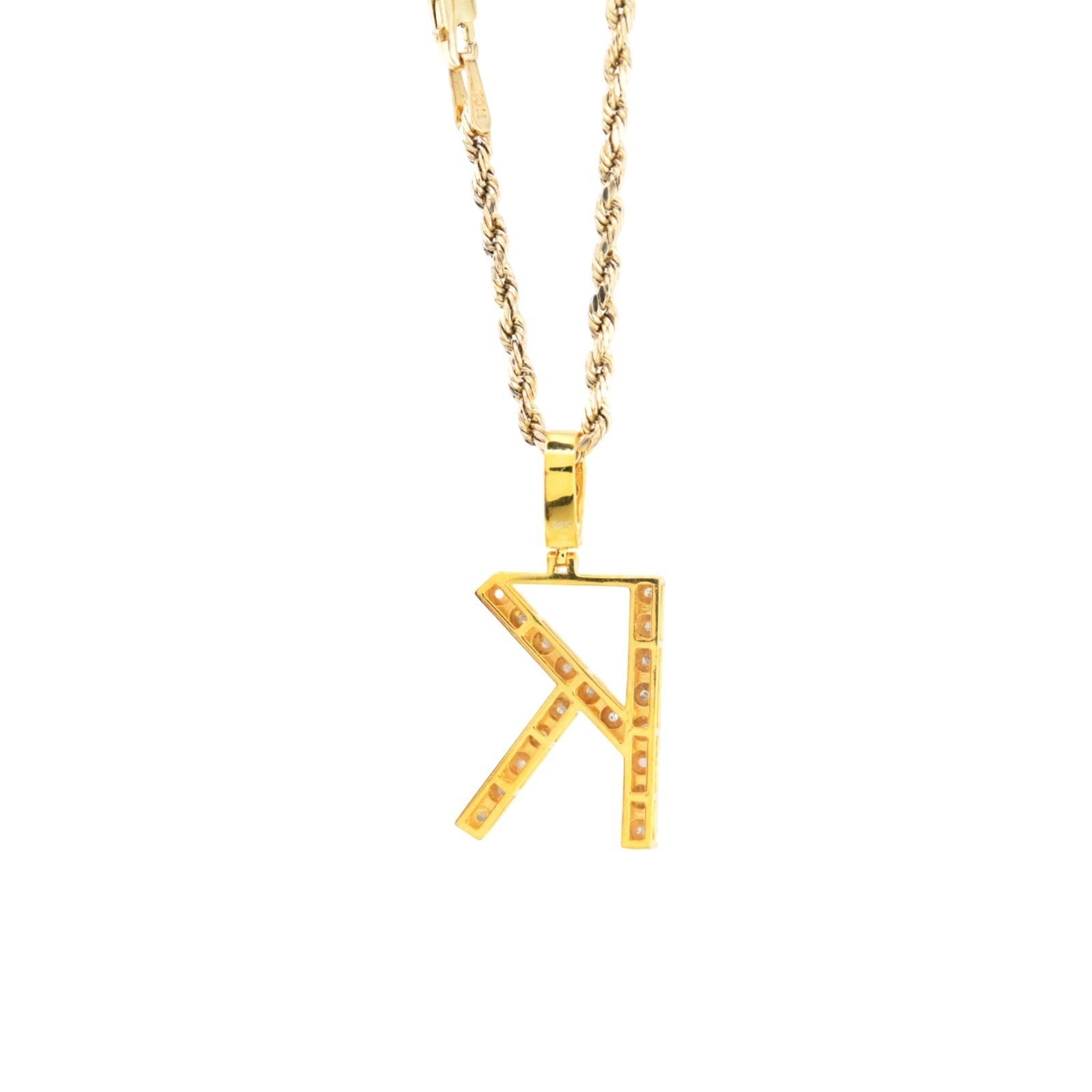 925 Yellow Natural 0.15 CTW Diamond Initial Alphabet "K" Pendant 2g Unisex Charm - Elite Jewelers - Charms & Pendants