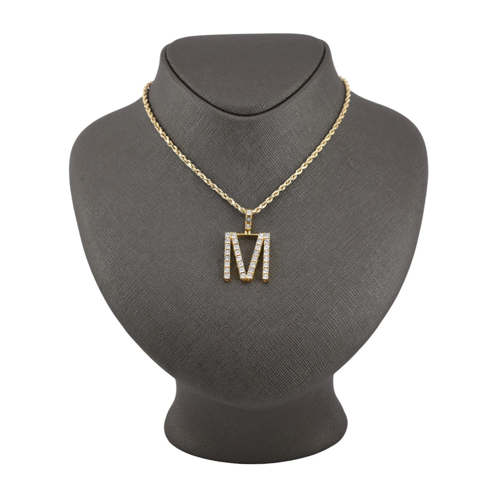 925 Yellow Natural 0.15 CTW Diamond Initial Alphabet "M" Pendant 2g Unisex Charm - Elite Jewelers - Charms & Pendants
