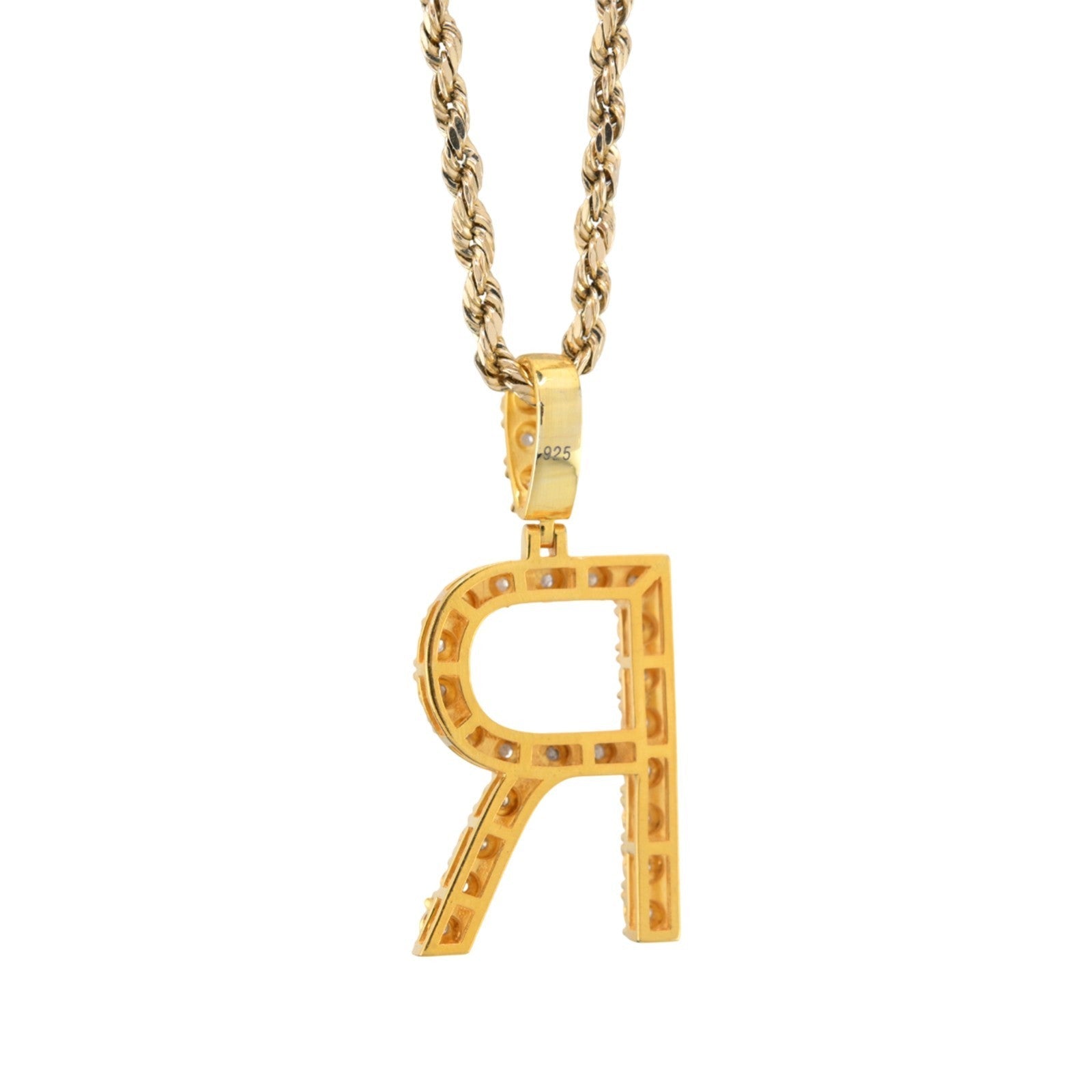 925 Yellow Natural 0.15 CTW Diamond Initial Alphabet "R" Pendant 2g Unisex Charm - Elite Jewelers - Charms & Pendants