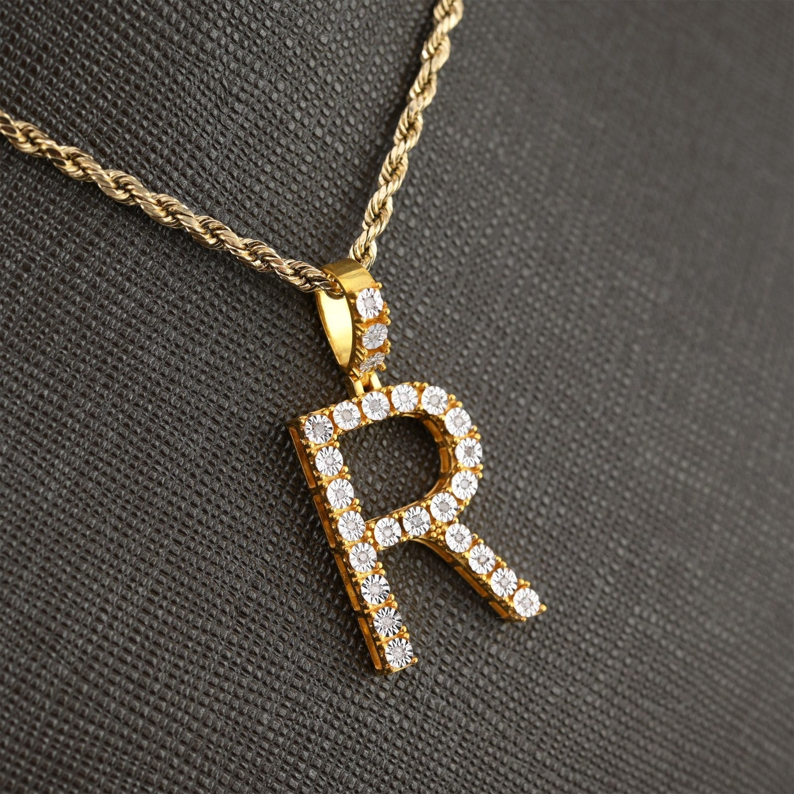 925 Yellow Natural 0.15 CTW Diamond Initial Alphabet "R" Pendant 2g Unisex Charm - Elite Jewelers - Charms & Pendants