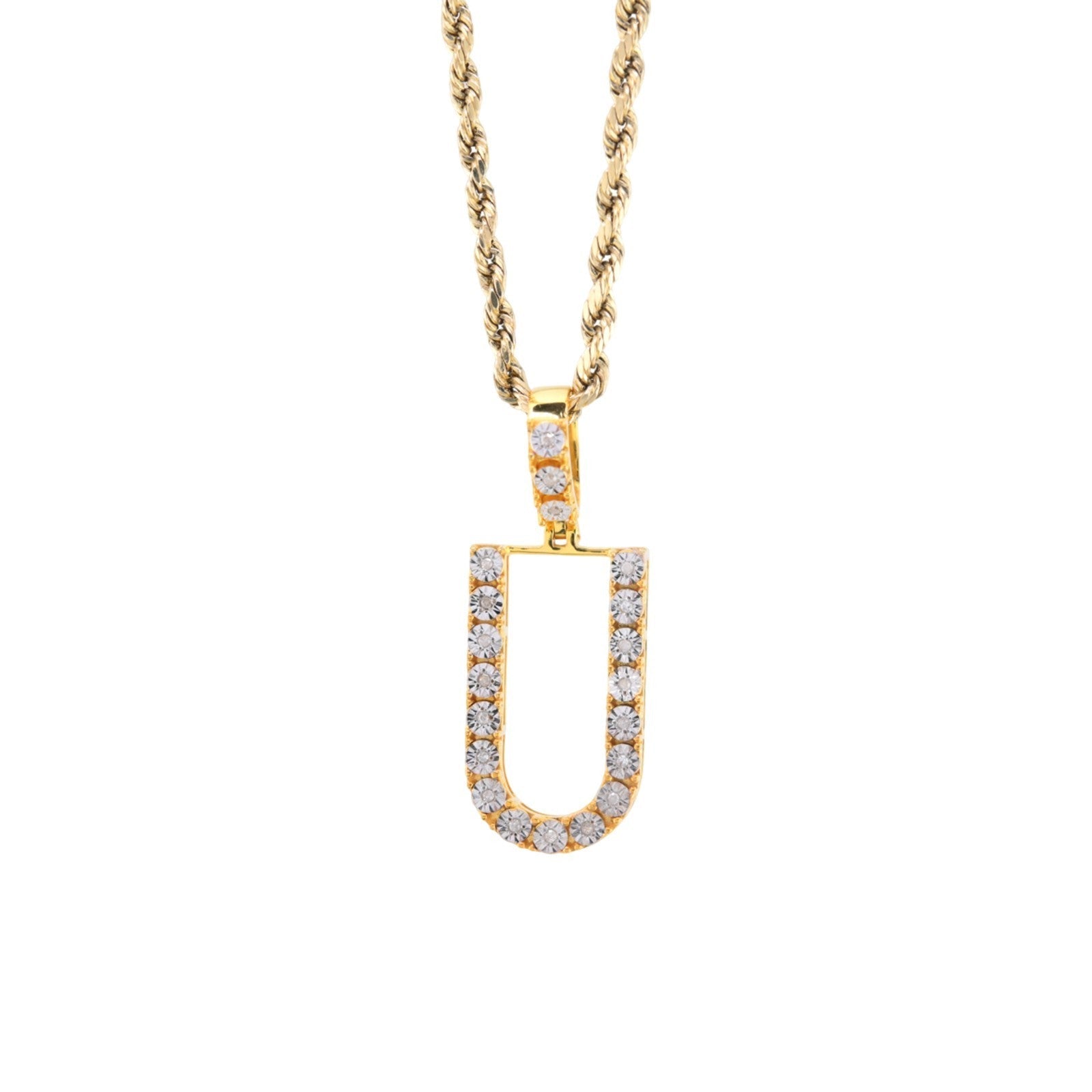 925 Yellow Natural 0.15 CTW Diamond Initial Alphabet "U" Pendant 2g Unisex Charm - Elite Jewelers - Charms & Pendants