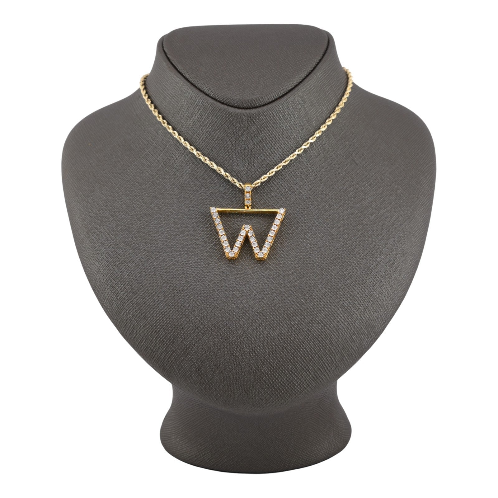 925 Yellow Natural 0.15 CTW Diamond Initial Alphabet "W" Pendant 2g Unisex Charm - Elite Jewelers - Charms & Pendants