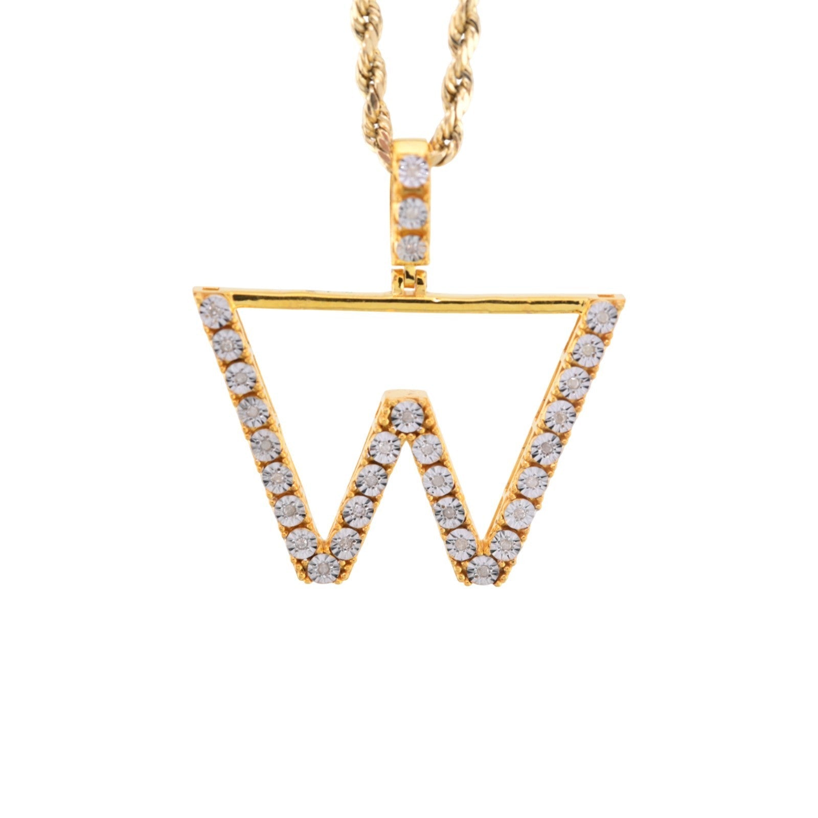 925 Yellow Natural 0.15 CTW Diamond Initial Alphabet "W" Pendant 2g Unisex Charm - Elite Jewelers - Charms & Pendants