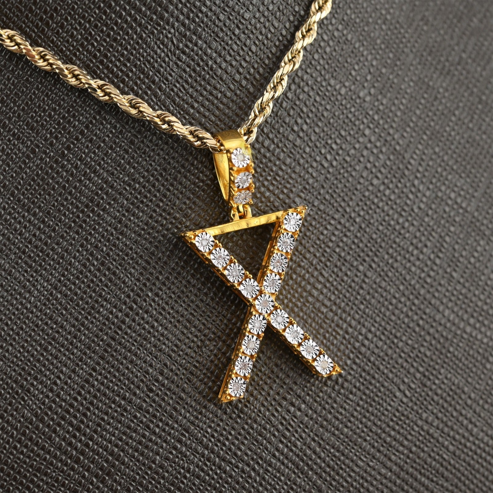 925 Yellow Natural 0.15 CTW Diamond Initial Alphabet "X" Pendant 2g Unisex Charm - Elite Jewelers - Charms & Pendants