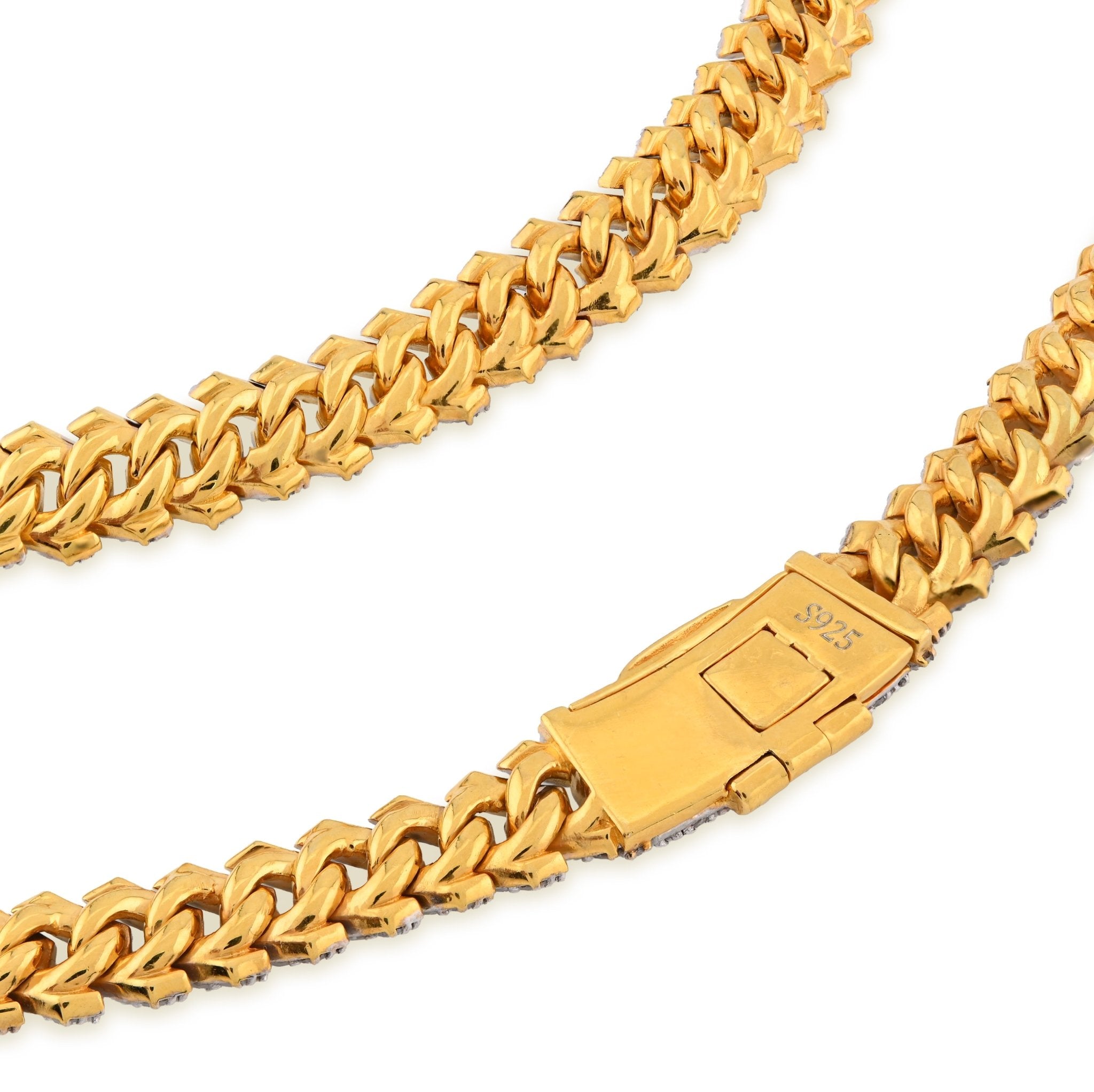 925 Yellow Silver 12.87CT 8MM Lab Diamond Snake Cuban Link Chain 21" Necklace - Elite Jewelers - Necklaces
