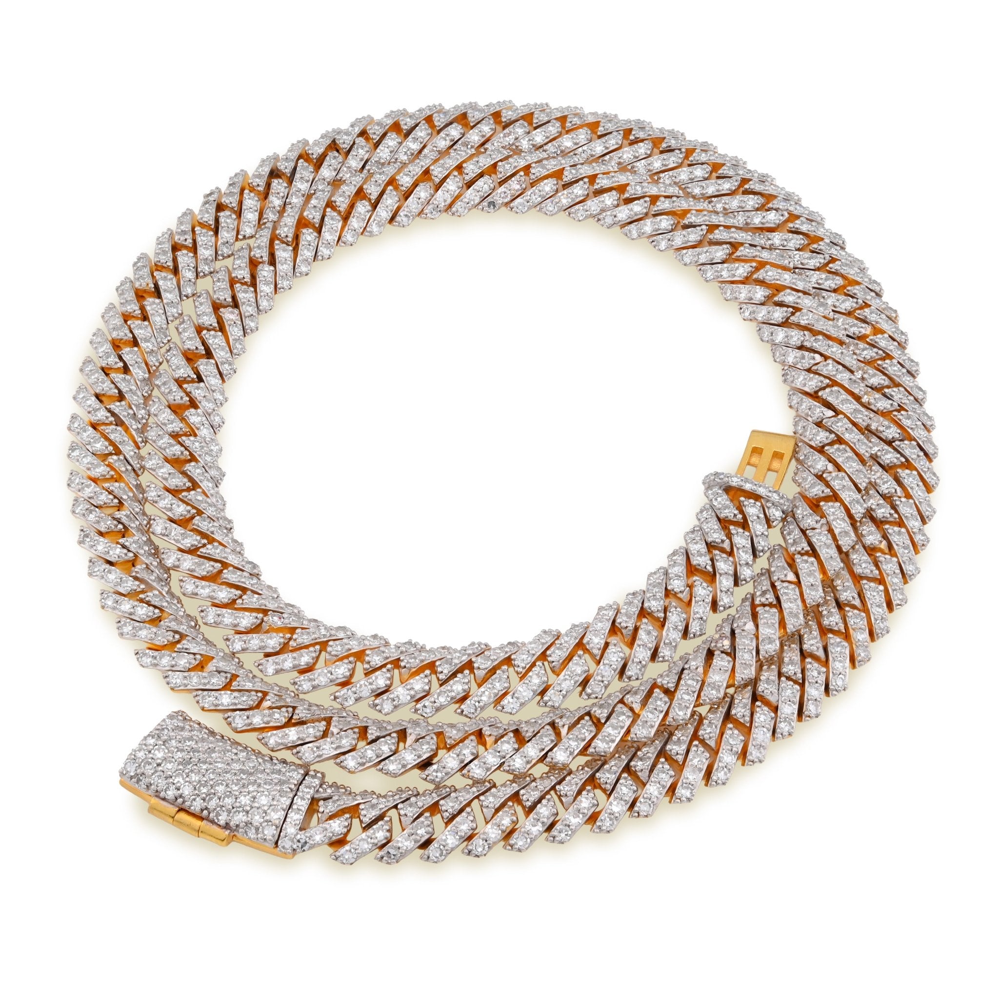 925 Yellow Silver 12.87CT 8MM Lab Diamond Snake Cuban Link Chain 21" Necklace - Elite Jewelers - Necklaces