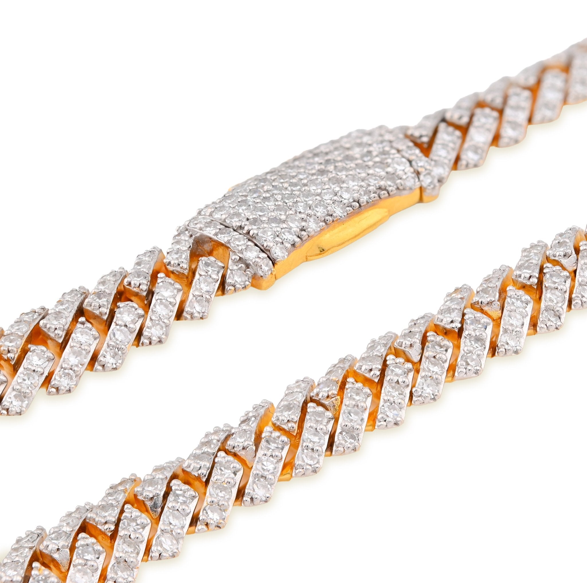 925 Yellow Silver 12.87CT 8MM Lab Diamond Snake Cuban Link Chain 21" Necklace - Elite Jewelers - Necklaces