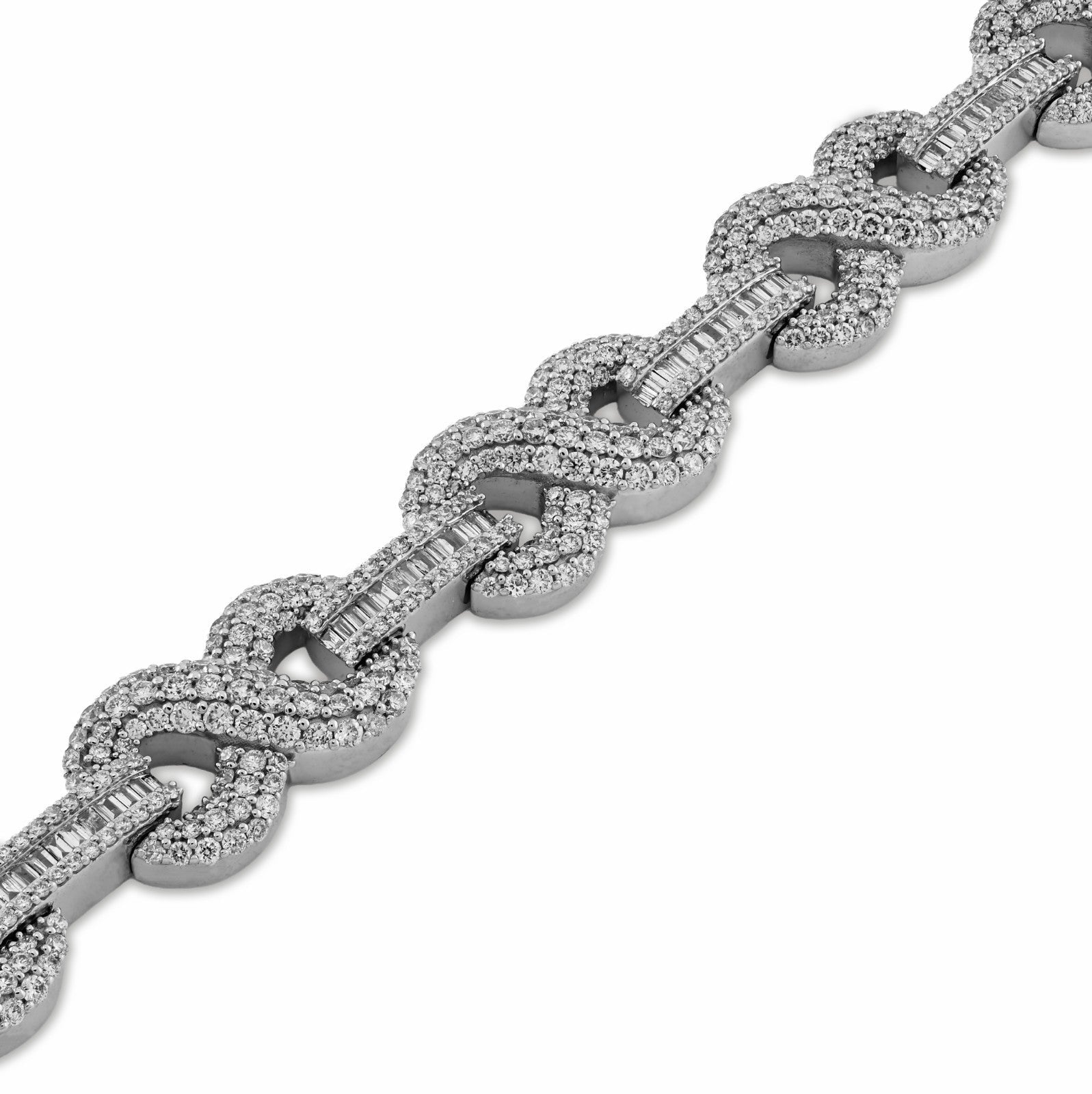 9MM 10k White Gold 32.9g 6.83CT Natural Round/Baguette Diamond Infinity Bracelet - Elite Jewelers - Bracelets
