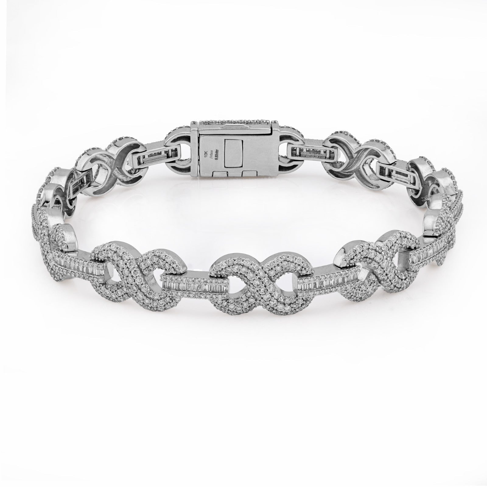 9MM 10k White Gold 32.9g 6.83CT Natural Round/Baguette Diamond Infinity Bracelet - Elite Jewelers - Bracelets