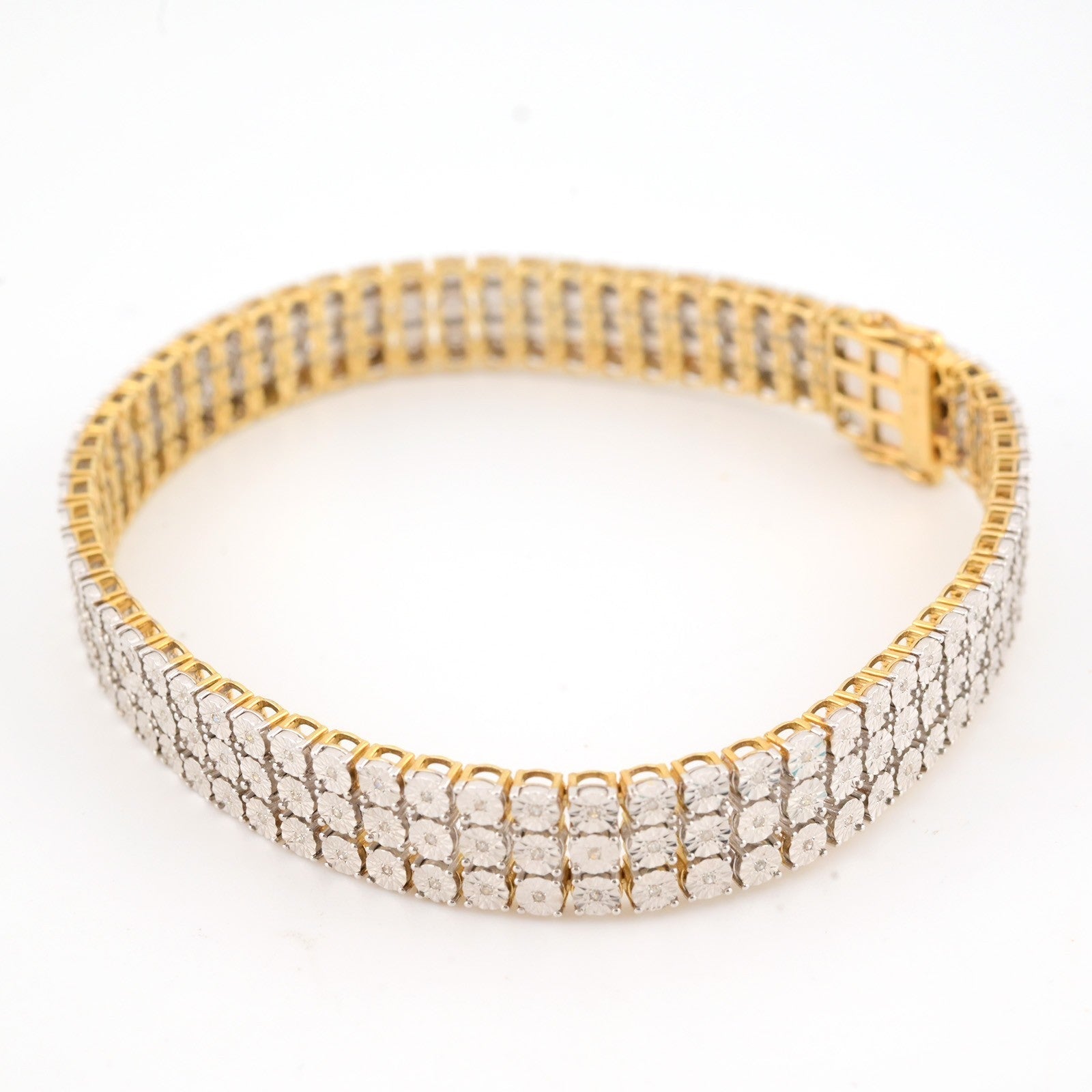 9MM 10k Yellow Gold 24gms 2CTW Natural Diamond Triple Row Tennis Bracelet 8 Inch - Elite Jewelers - Bracelets
