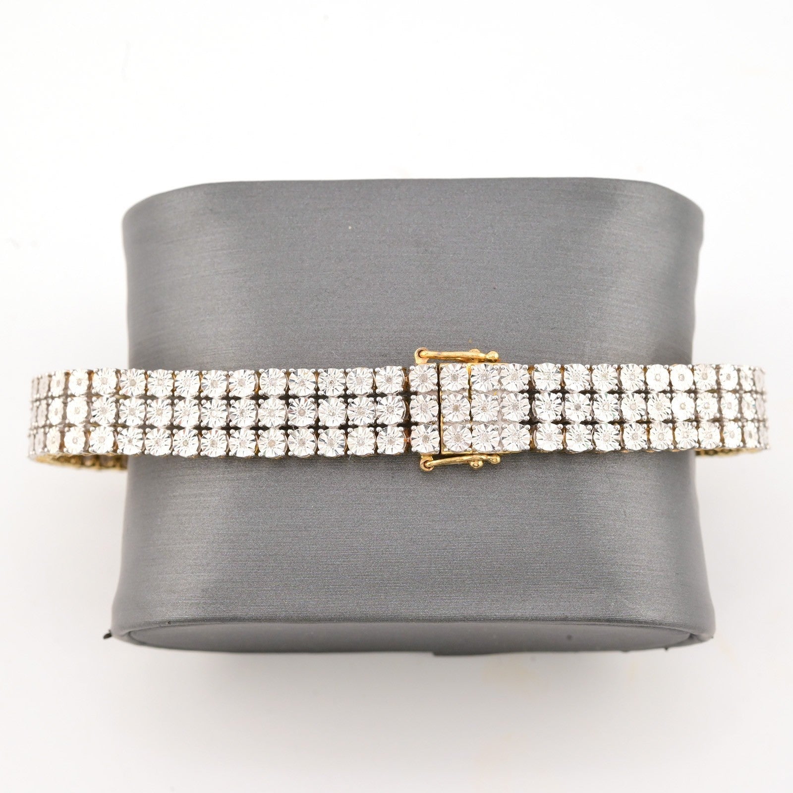 9MM 10k Yellow Gold 24gms 2CTW Natural Diamond Triple Row Tennis Bracelet 8 Inch - Elite Jewelers - Bracelets