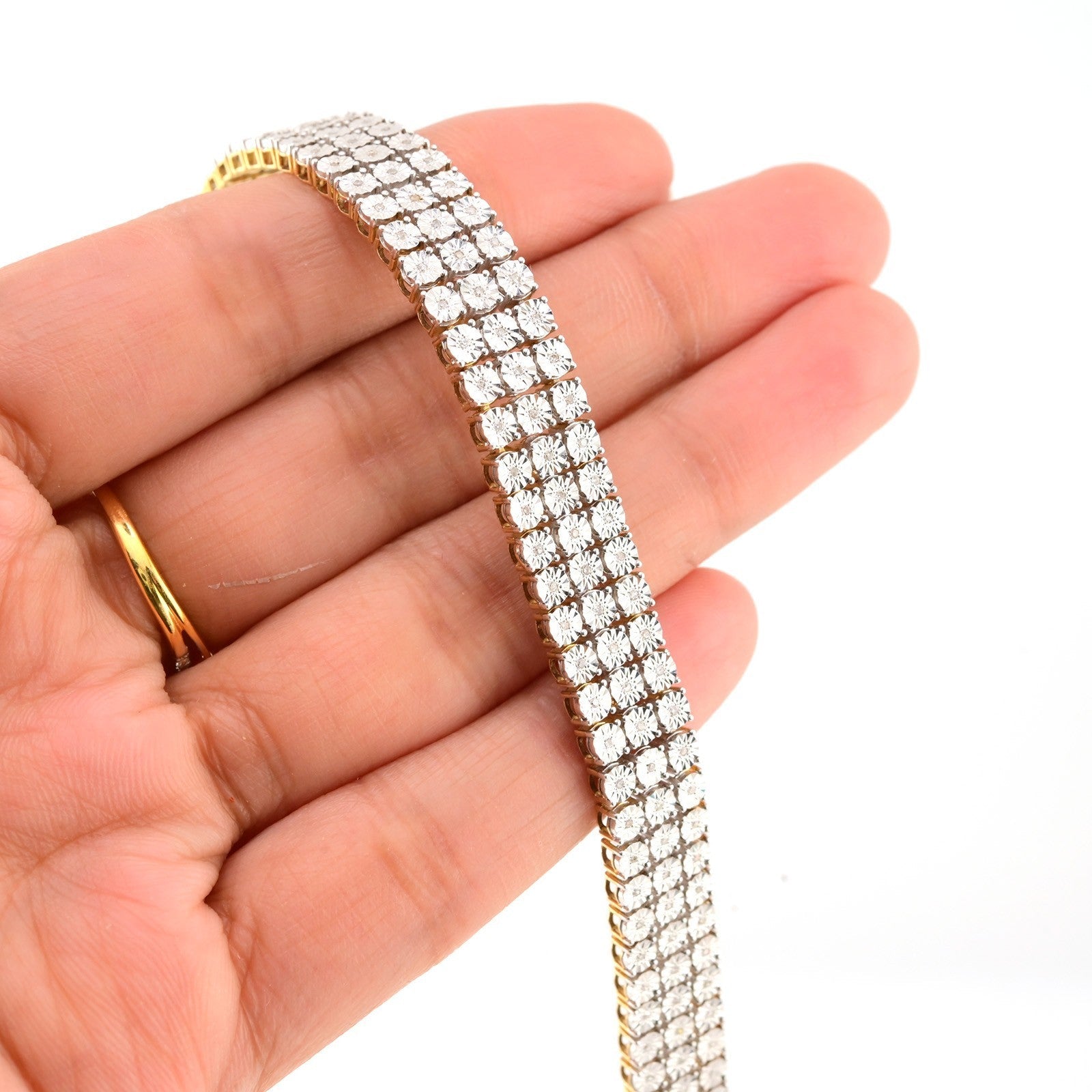 9MM 10k Yellow Gold 24gms 2CTW Natural Diamond Triple Row Tennis Bracelet 8 Inch - Elite Jewelers - Bracelets