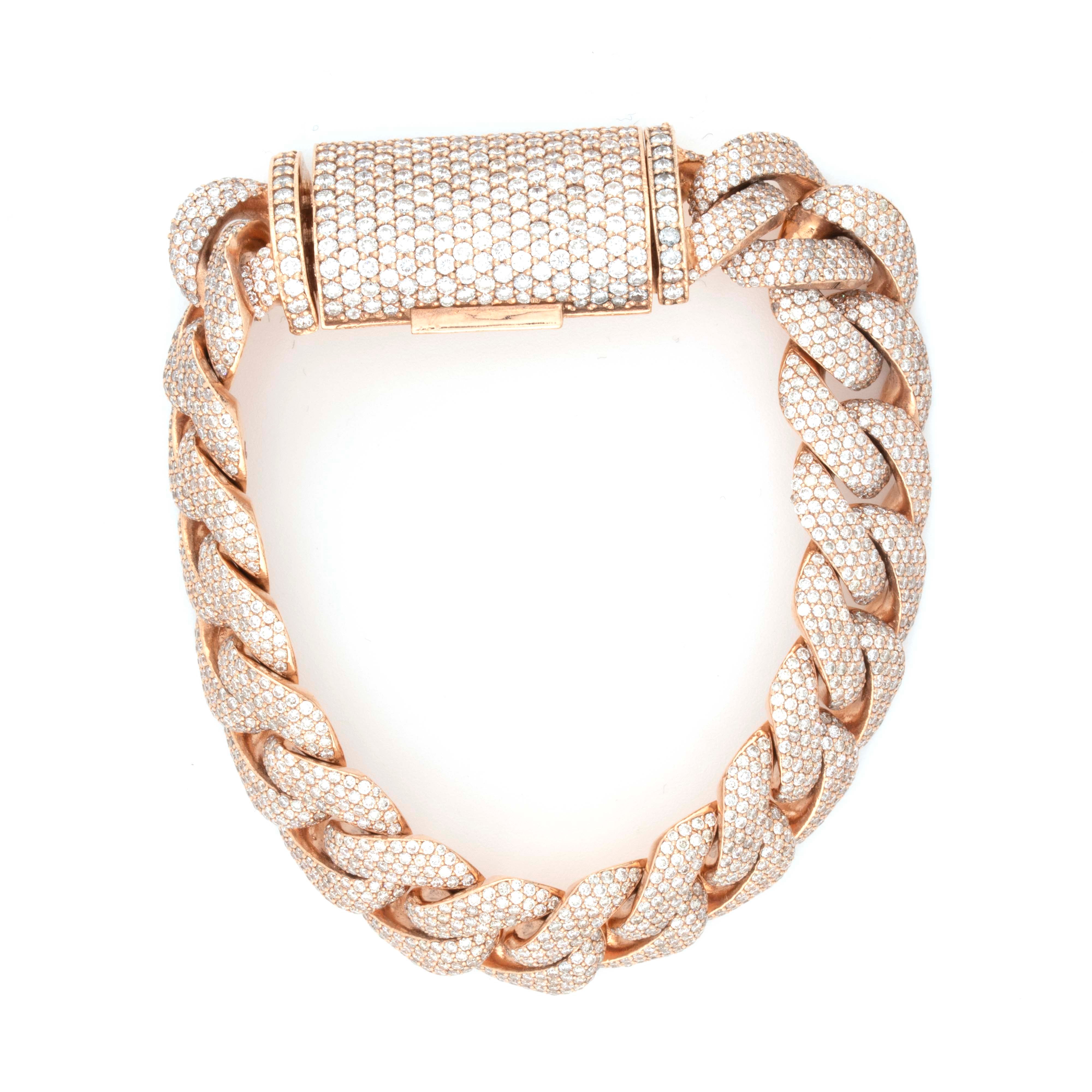 10K Rose Gold 4 Row Honeycomb Cuban 16CT Diamond Bracelet all Round Diamonds