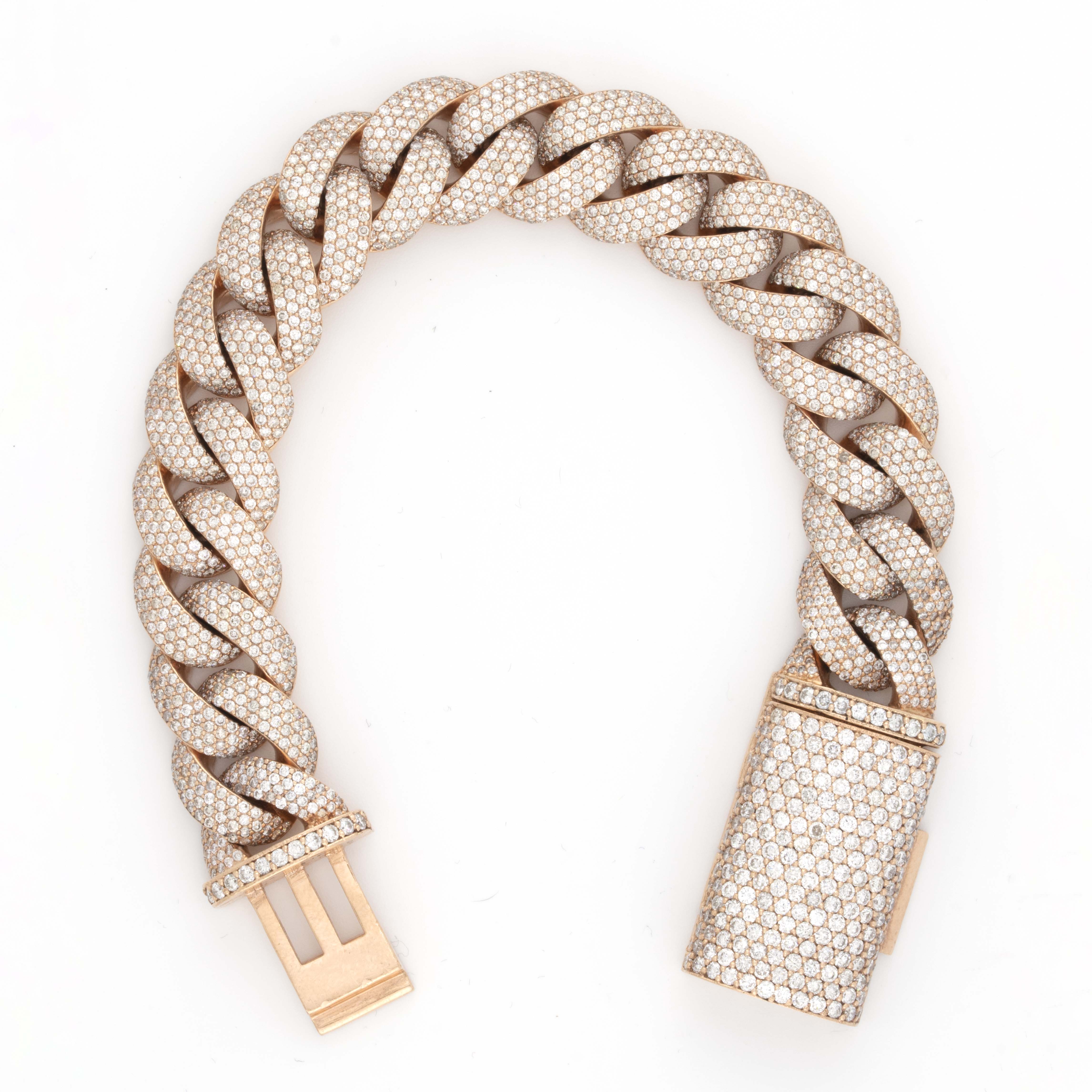 10K Rose Gold 4 Row Honeycomb Cuban 16CT Diamond Bracelet all Round Diamonds