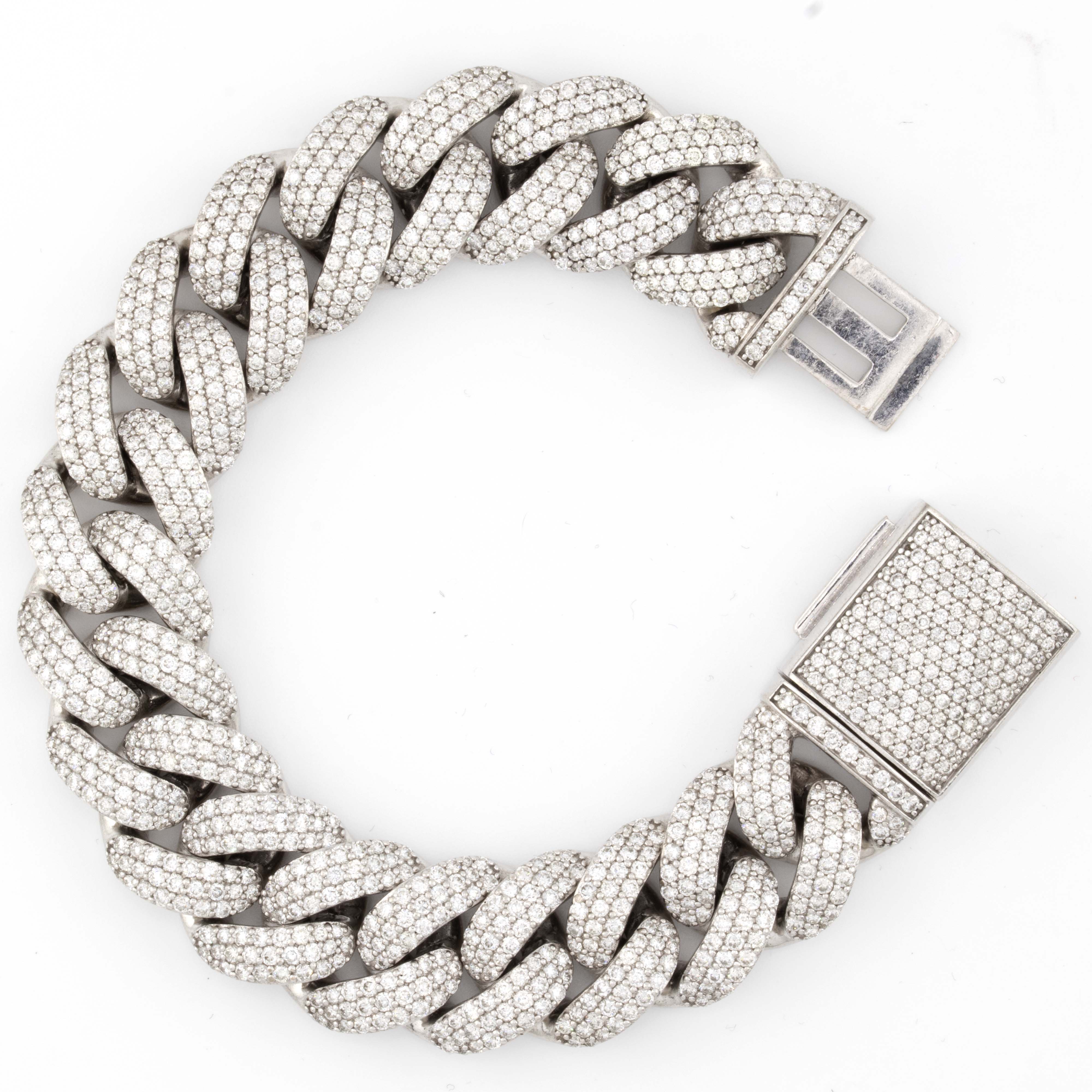 10k White Gold 3 Row Honeycomb Cuban 13.75CT Diamond Bracelet all Round Diamonds