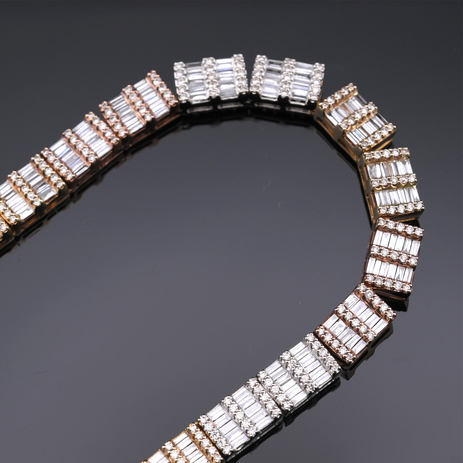 10KT Gold Tri-Color 18 CTW Natural Diamond Baguette Chain 23" Necklace