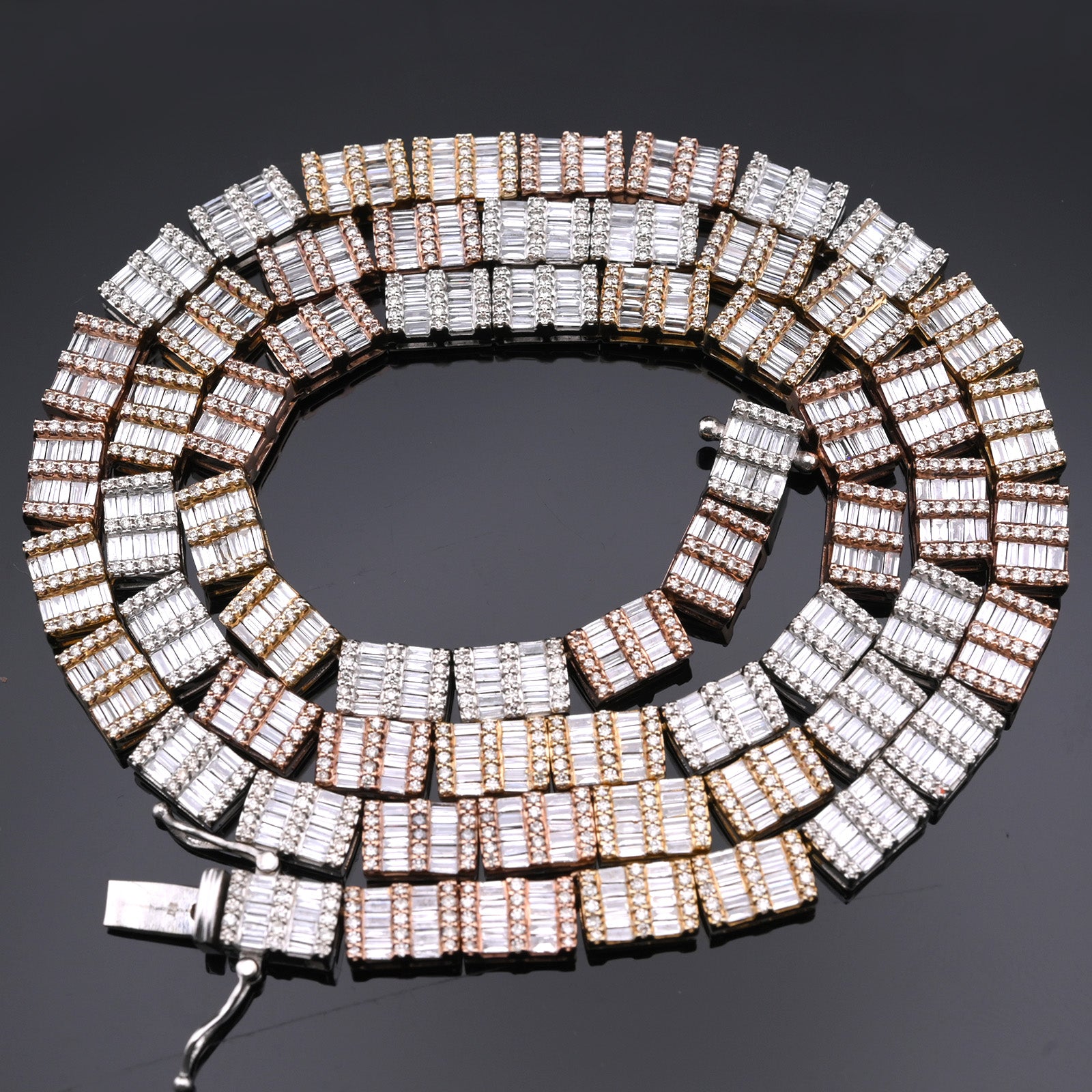 10KT Gold Tri-Color 18 CTW Natural Diamond Baguette Chain 23" Necklace