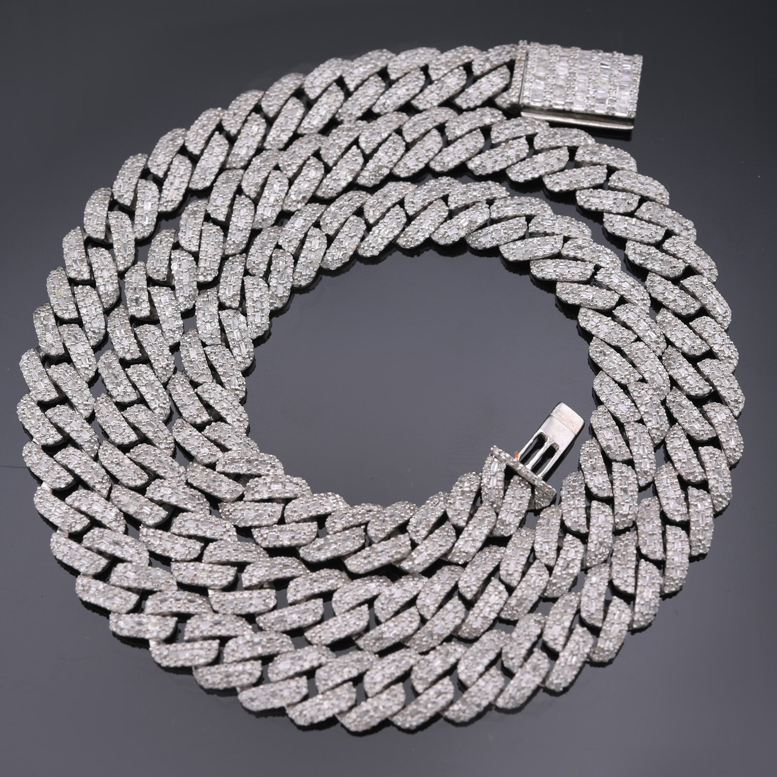 Sterling Silver 16CT lab Diamond Cuban Link Chain Necklace 10mm 22in