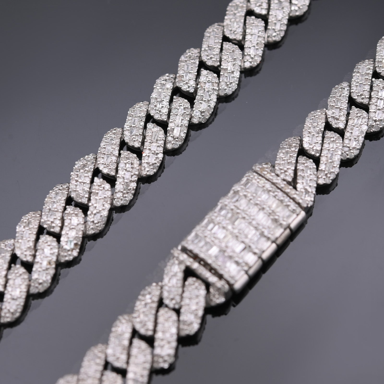 Sterling Silver 16CT lab Diamond Cuban Link Chain Necklace 10mm 22in