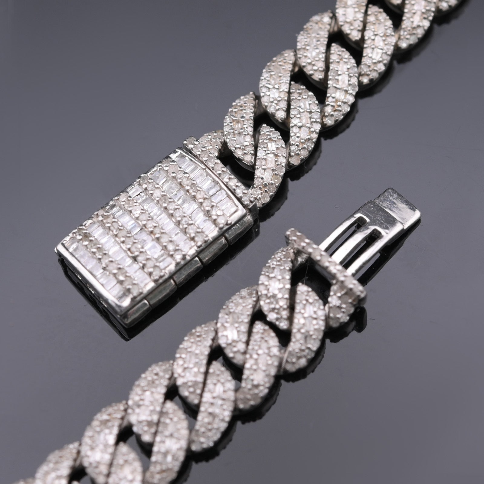 925 Silver 13CT Natural Diamond Cuban Chain 8MM 22"