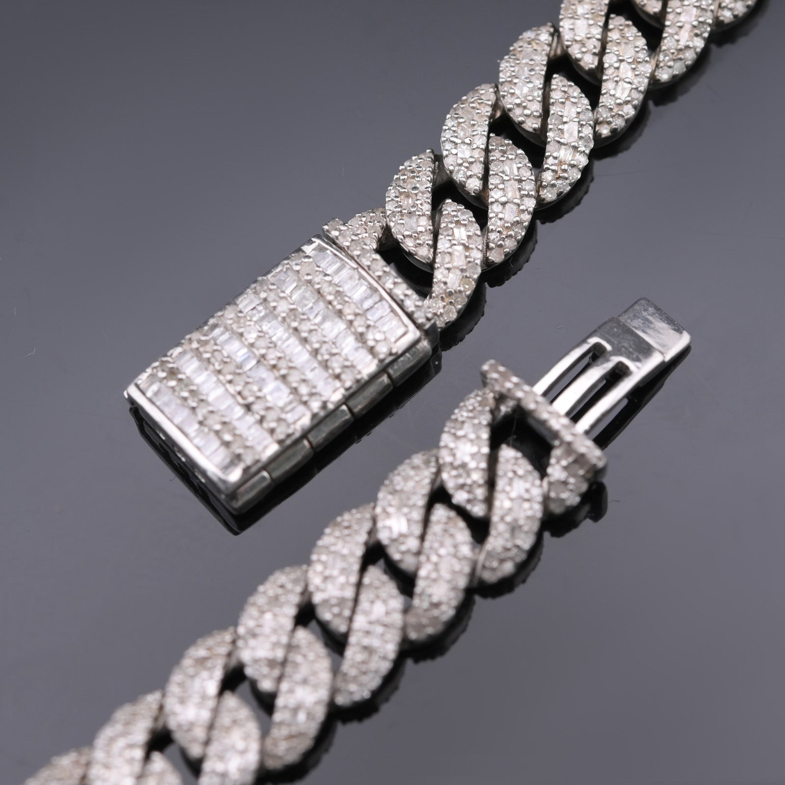 925 Silver 13CT Natural Diamond Cuban Chain 8MM 22"