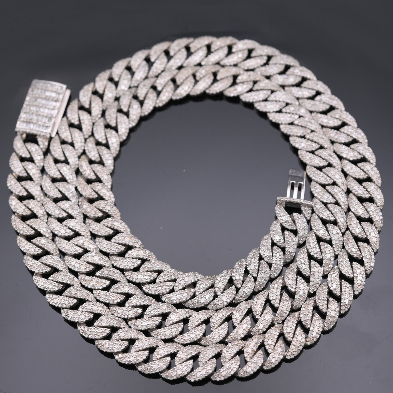 925 Silver 13CT Natural Diamond Cuban Chain 8MM 22"