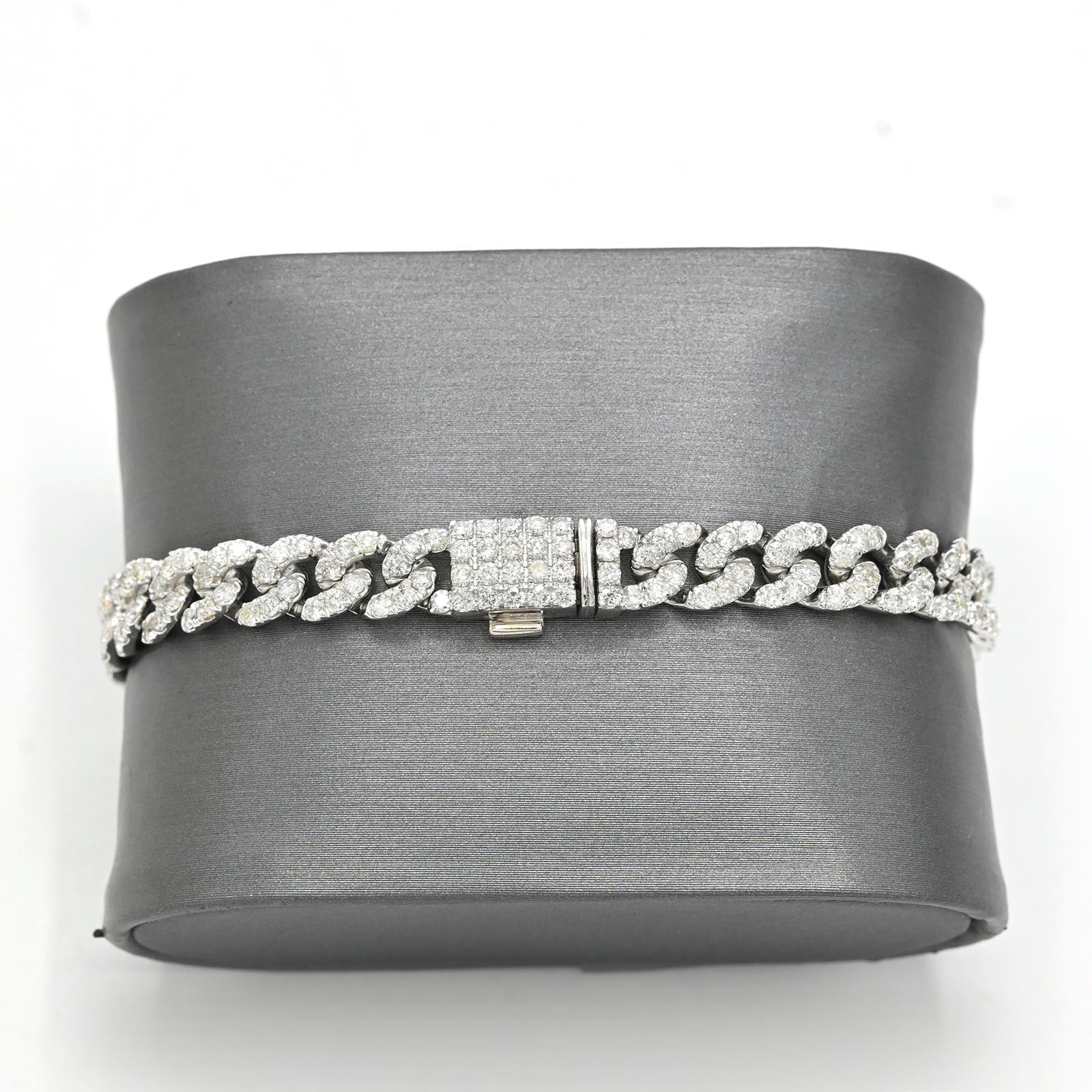 10K White Gold Full Cut Round Cut 4.8CT Natural Diamond Cuban 6.5MM Link Bracelet 7"