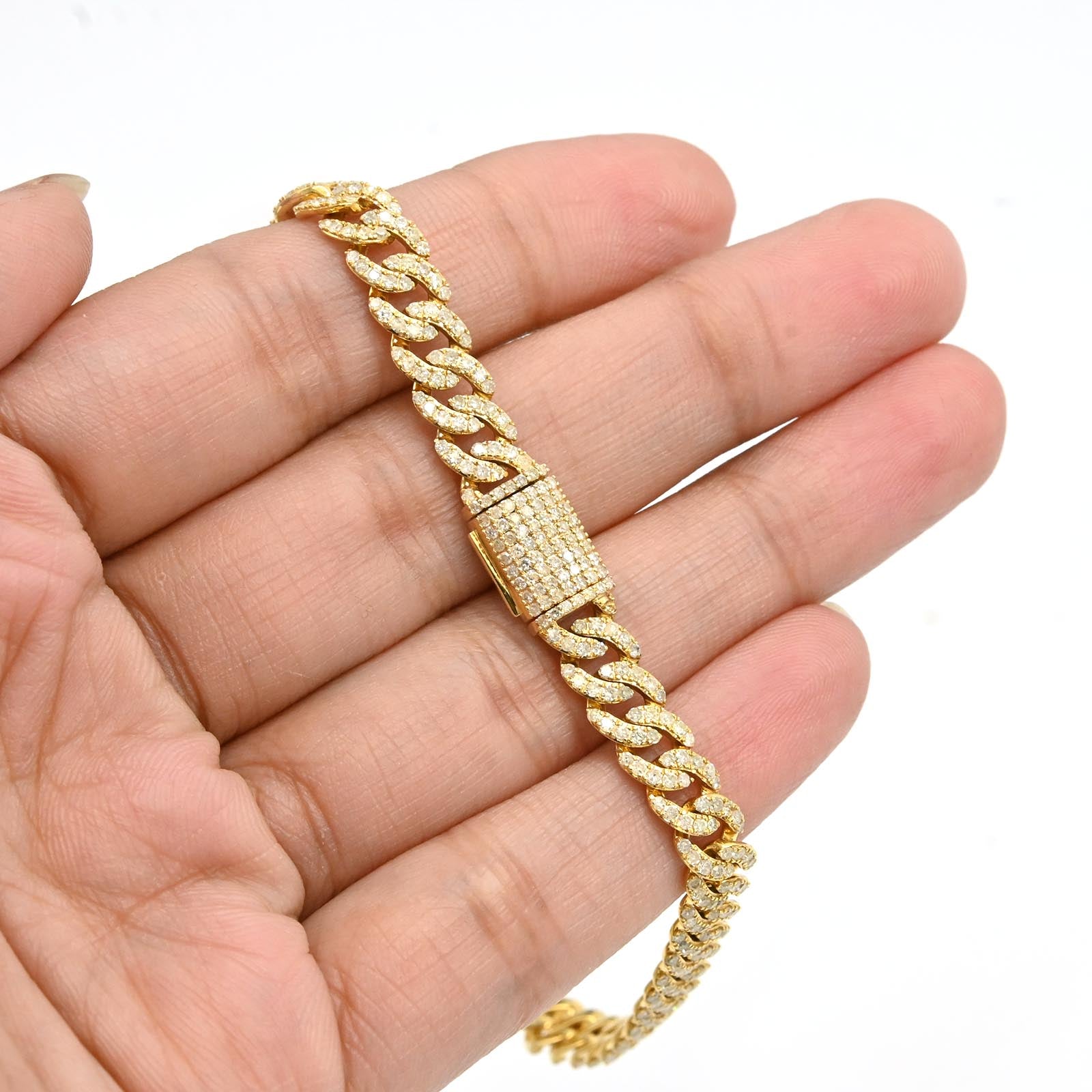 10K Yellow Gold Round Cut Natural Diamond 3.6CT Cuban Link 6MM Bracelet 8"