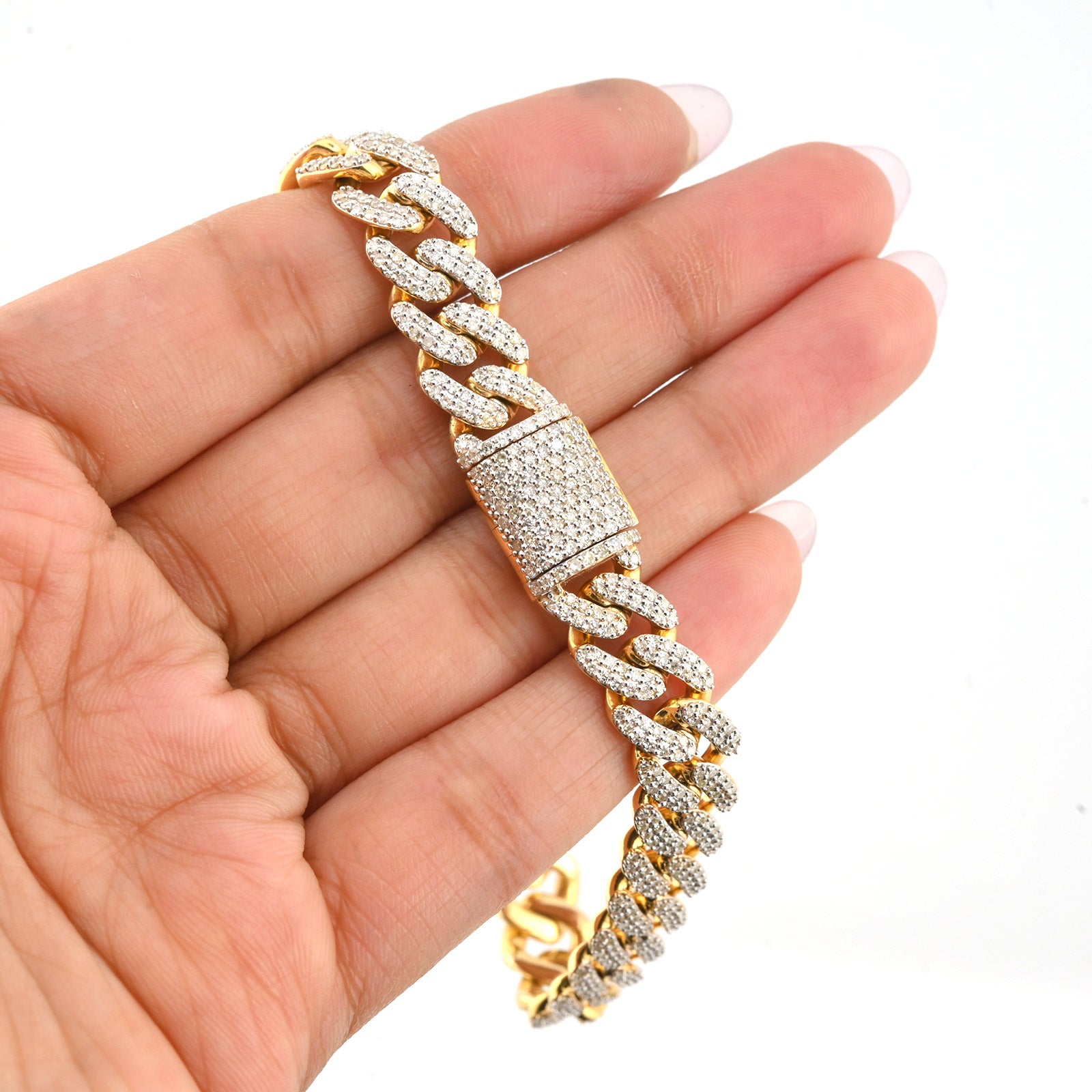 10K Yellow Gold 5.35CT Natural Diamond 10MM Cuban Bracelet 8"