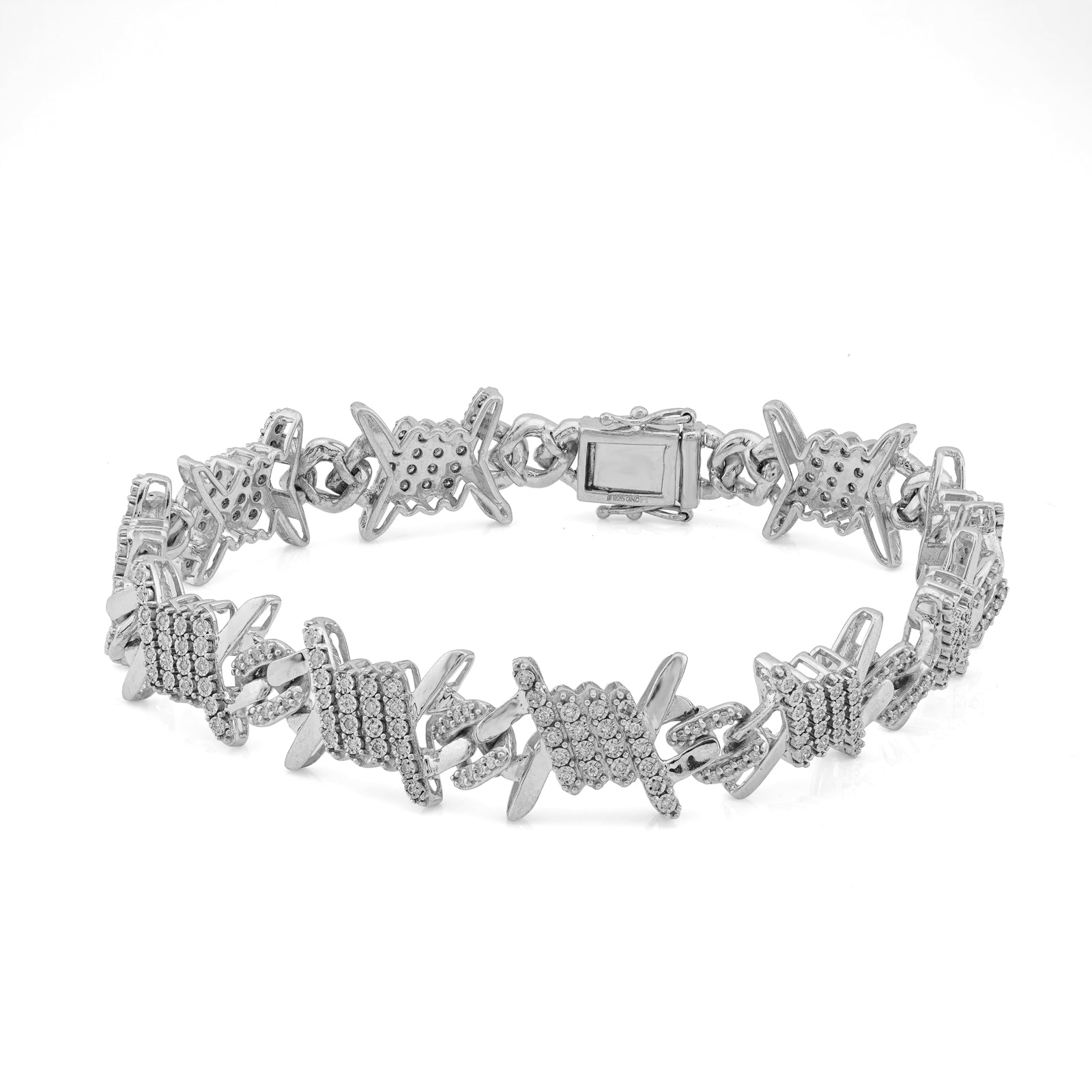 925 SS 1.25CT Natural Diamond Thorns Halo Link Men Bracelet 8"