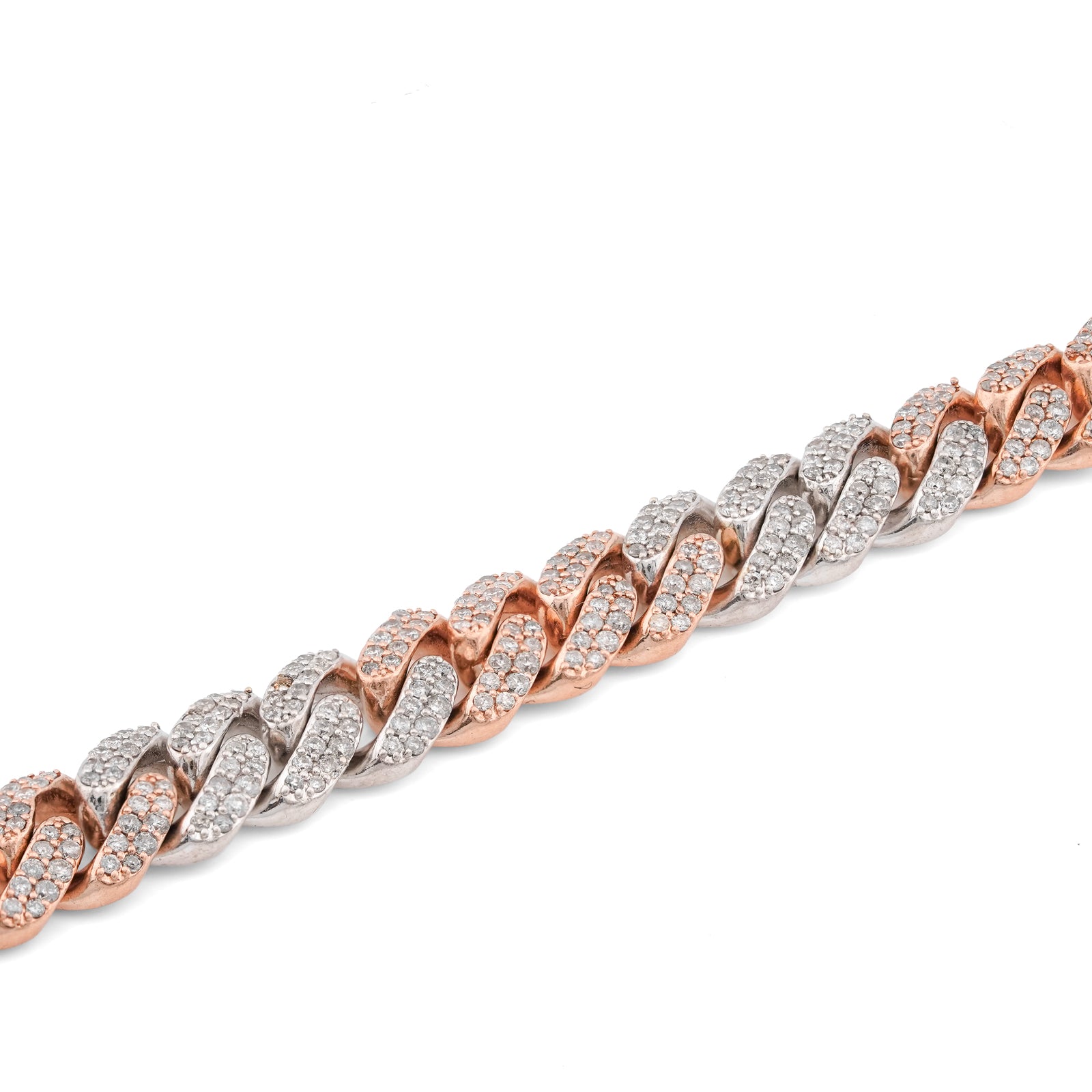 10K Rose/White Gold 4.48CT Cuban Link Natural Diamond 8MM Bracelet 8"
