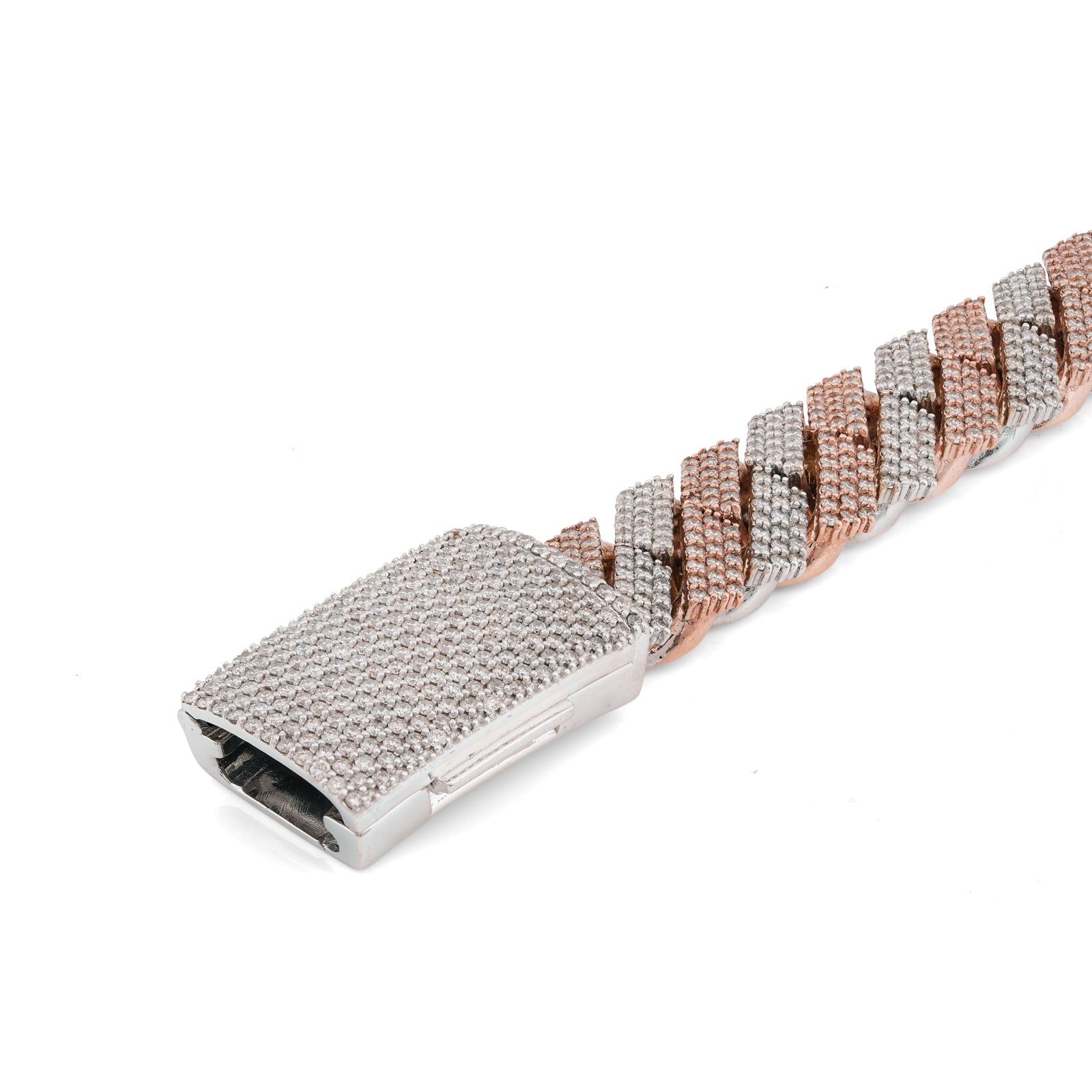10K Rose/White Gold 12MM Natural Diamond 11.70CT Snake Cuban Link Two-Tone 8" Bracelet