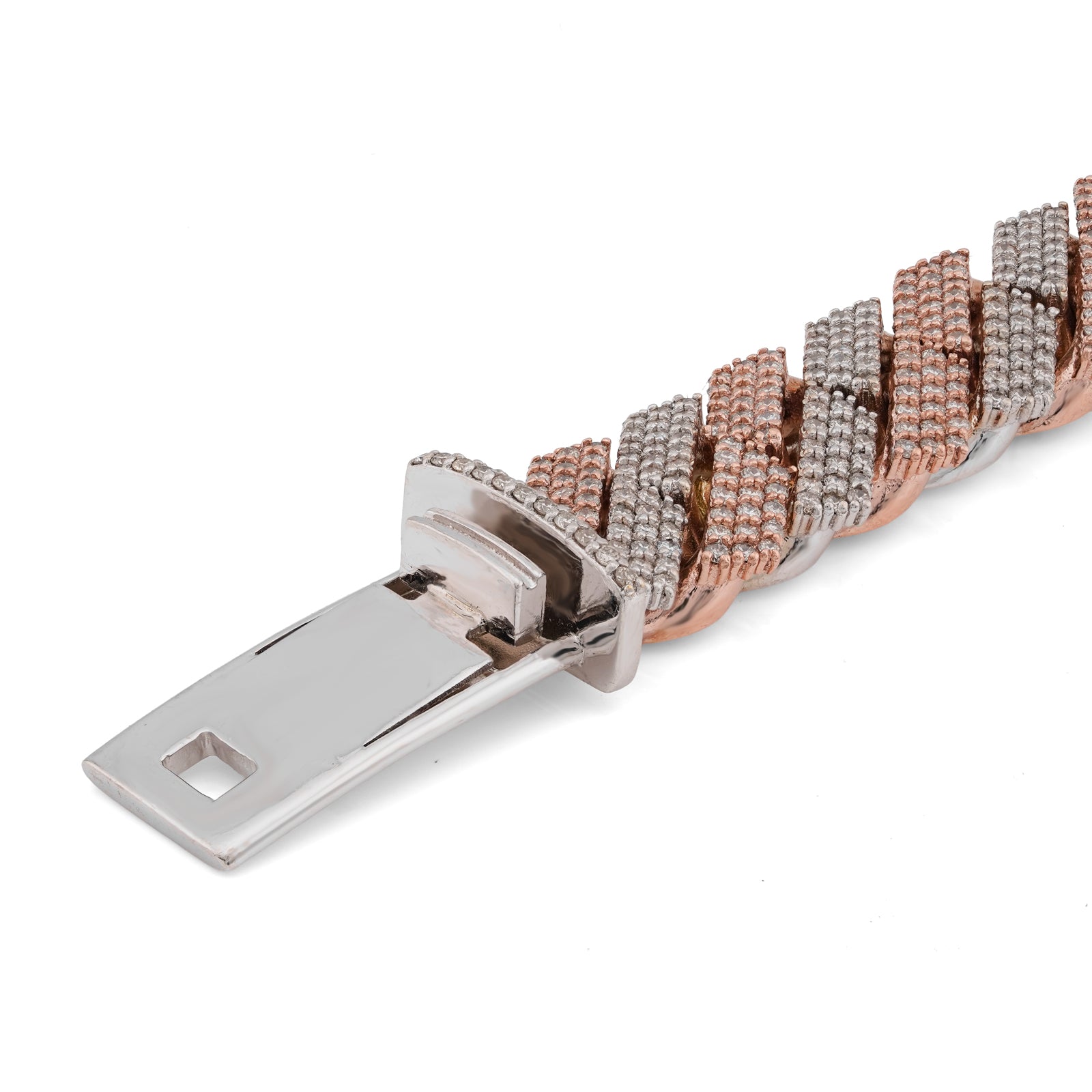10K Rose/White Gold 12MM Natural Diamond 11.70CT Snake Cuban Link Two-Tone 8" Bracelet