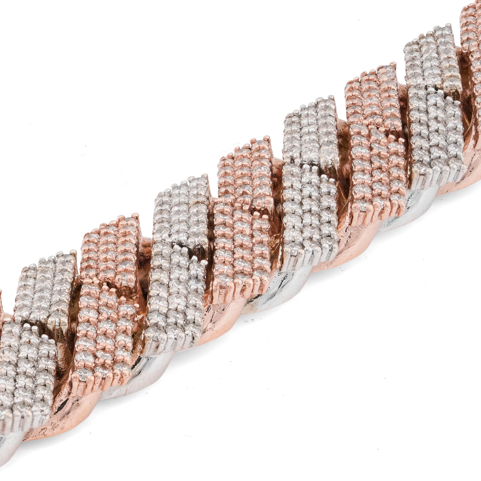 10K Rose/White Gold 12MM Natural Diamond 11.70CT Snake Cuban Link Two-Tone 8" Bracelet