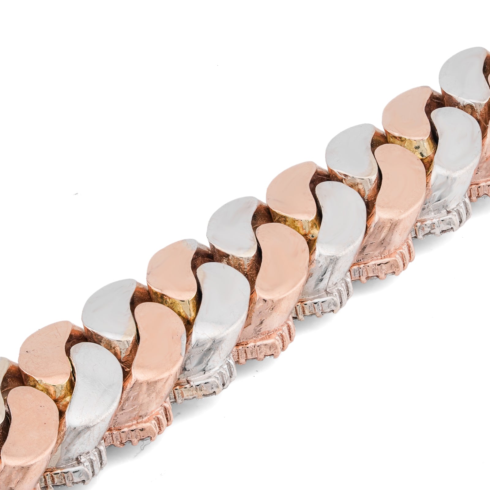 10K Rose/White Gold 12MM Natural Diamond 11.70CT Snake Cuban Link Two-Tone 8" Bracelet