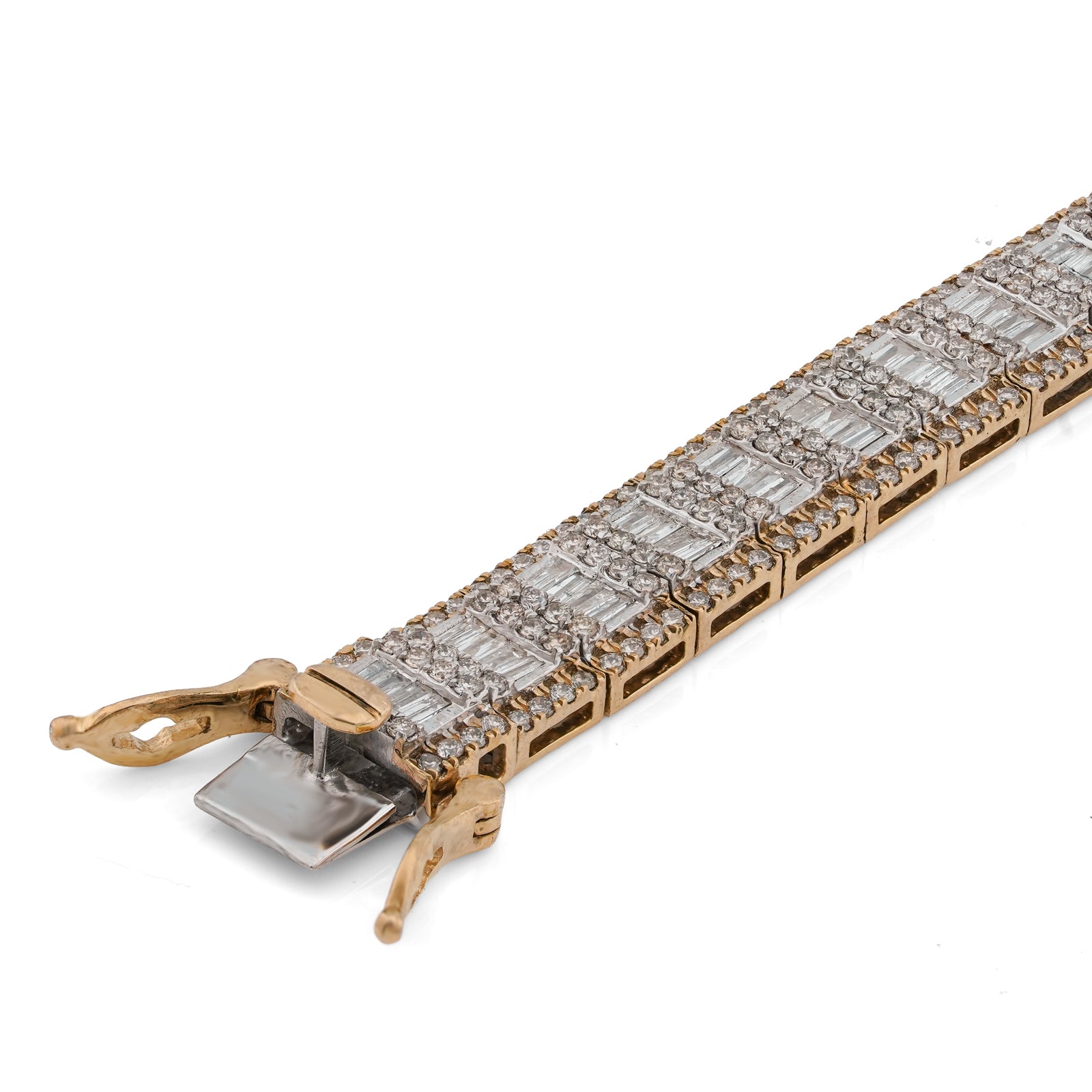 10K Yellow Gold 5.75CT Natural Diamond Baguette Centre Row Rectangular Link Tennis Chain