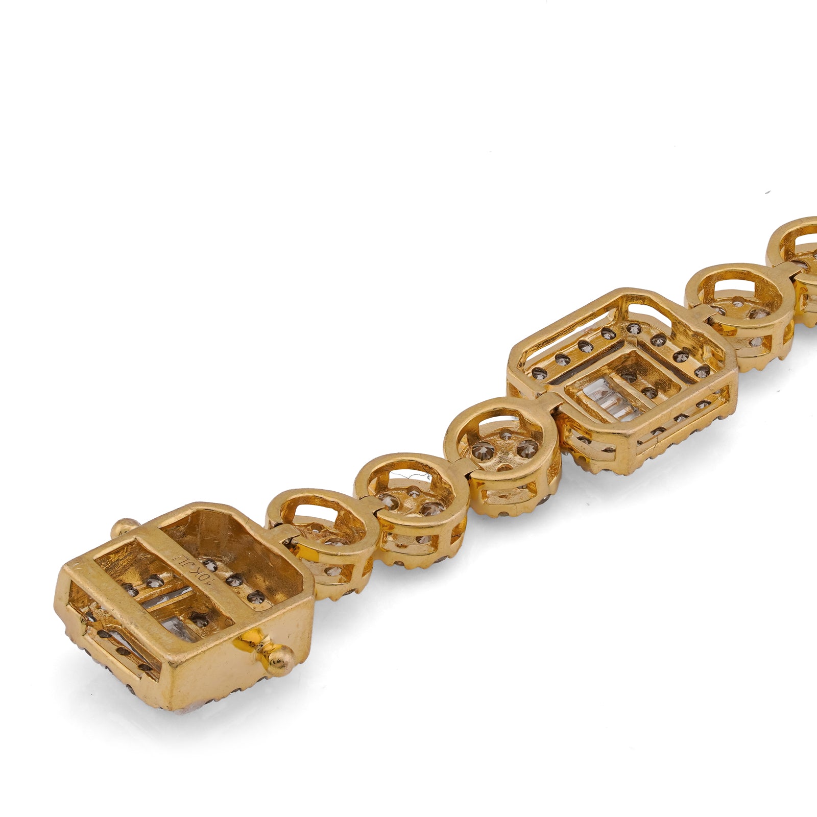 10K Yellow Gold Baguette Natural Diamond Rectangular Circlular Link 5.25CT 8" Bracelet