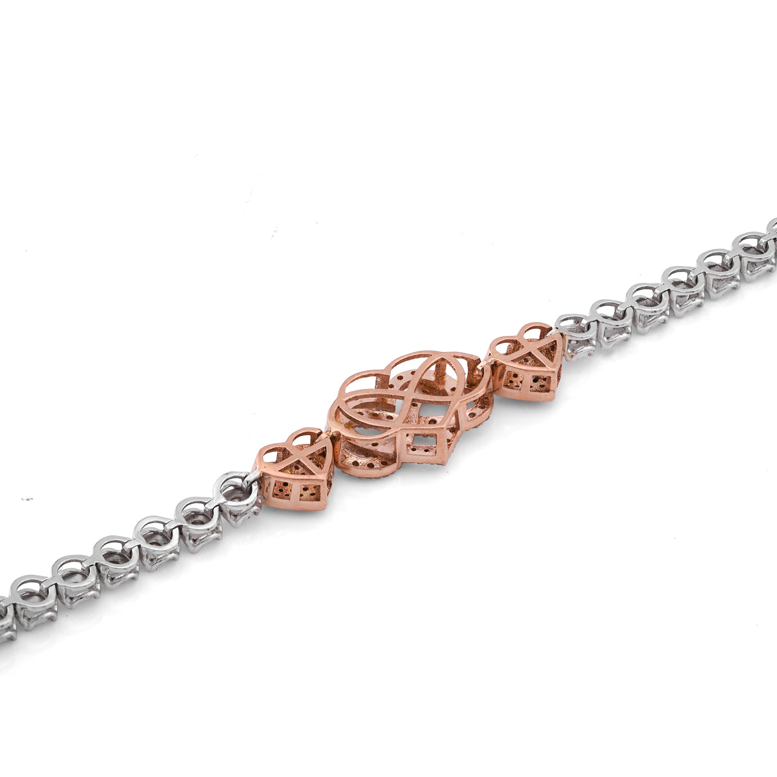 10K White/Rose Gold Illusion Natural Diamond Infinity Heart 0.9CT Women Bracelet 7"