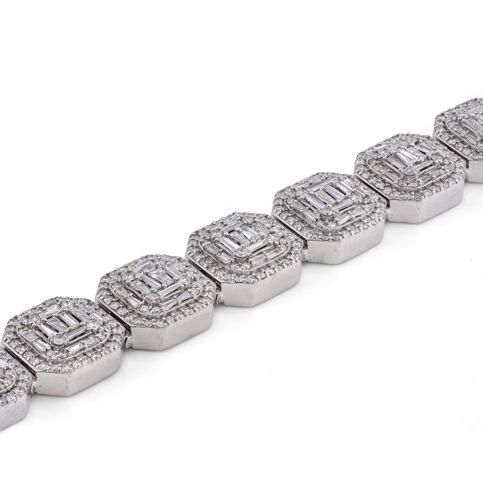 10K White Gold 14CT Natural Diamond Octagon Shape Link Baguette Tennis Men Bracelet