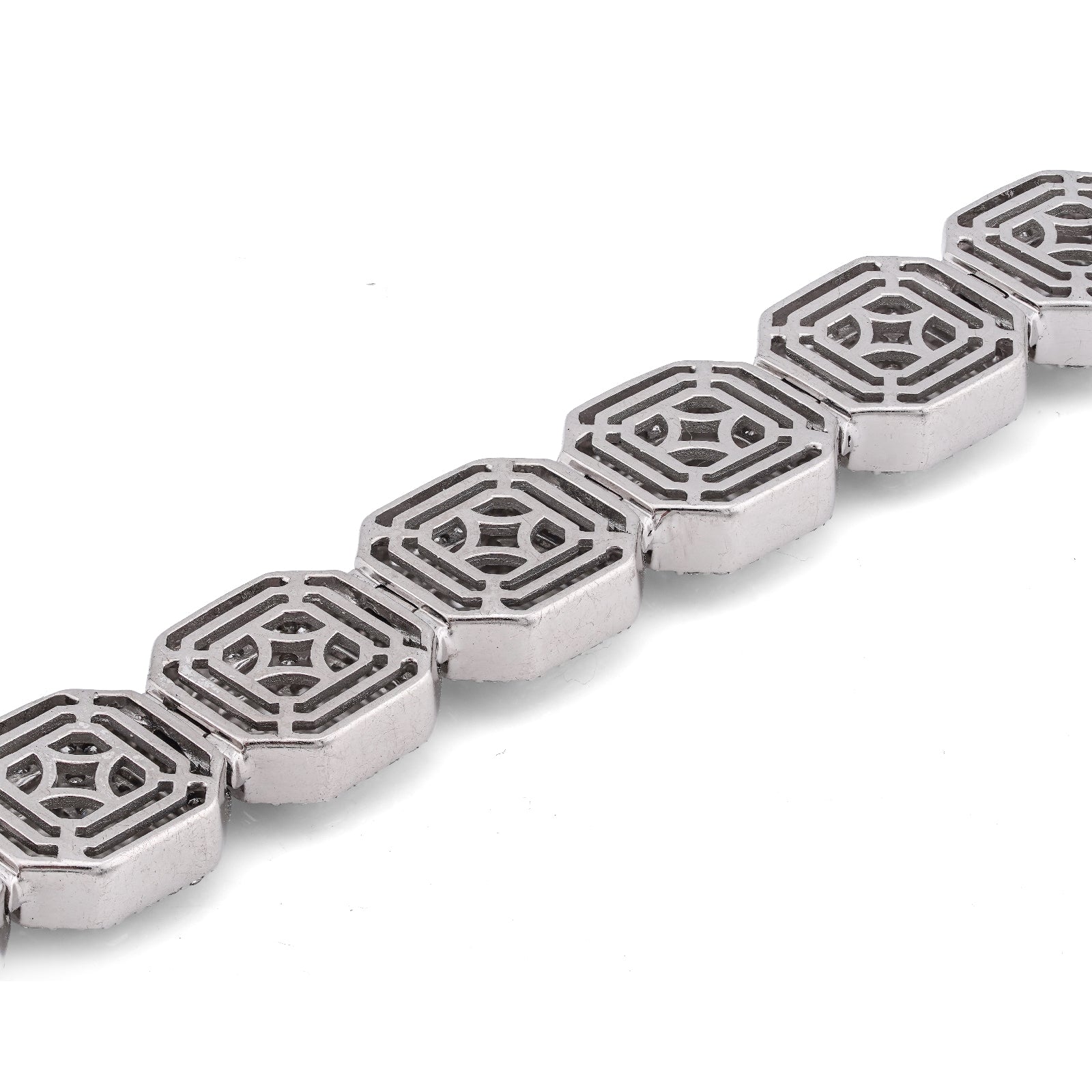10K White Gold 14CT Natural Diamond Octagon Shape Link Baguette Tennis Men Bracelet