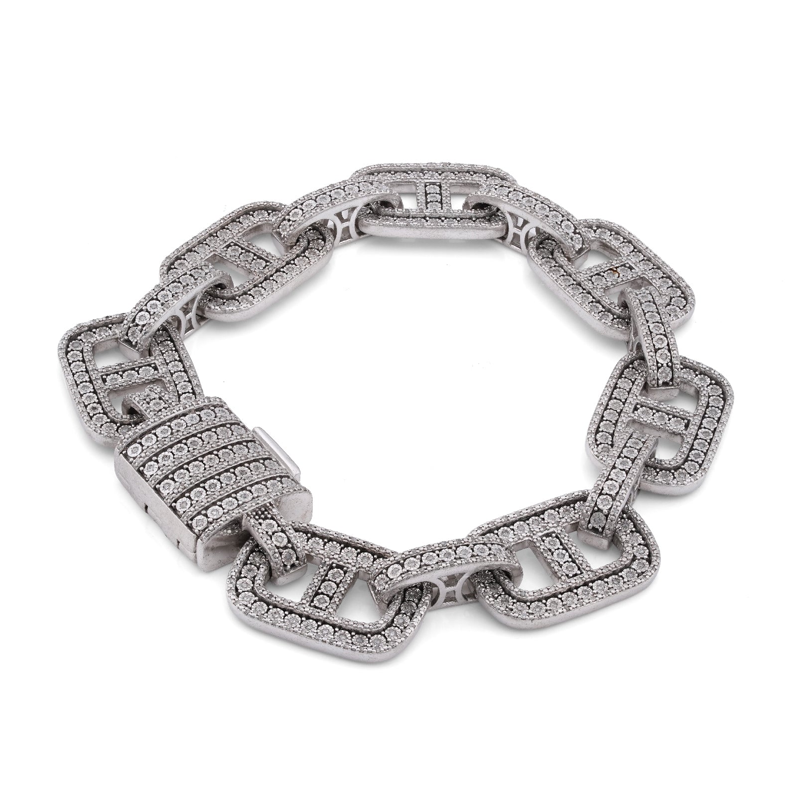 925 SS 2.60CT Natural Diamond Illusion Chain Link Men Bracelet 8.5"