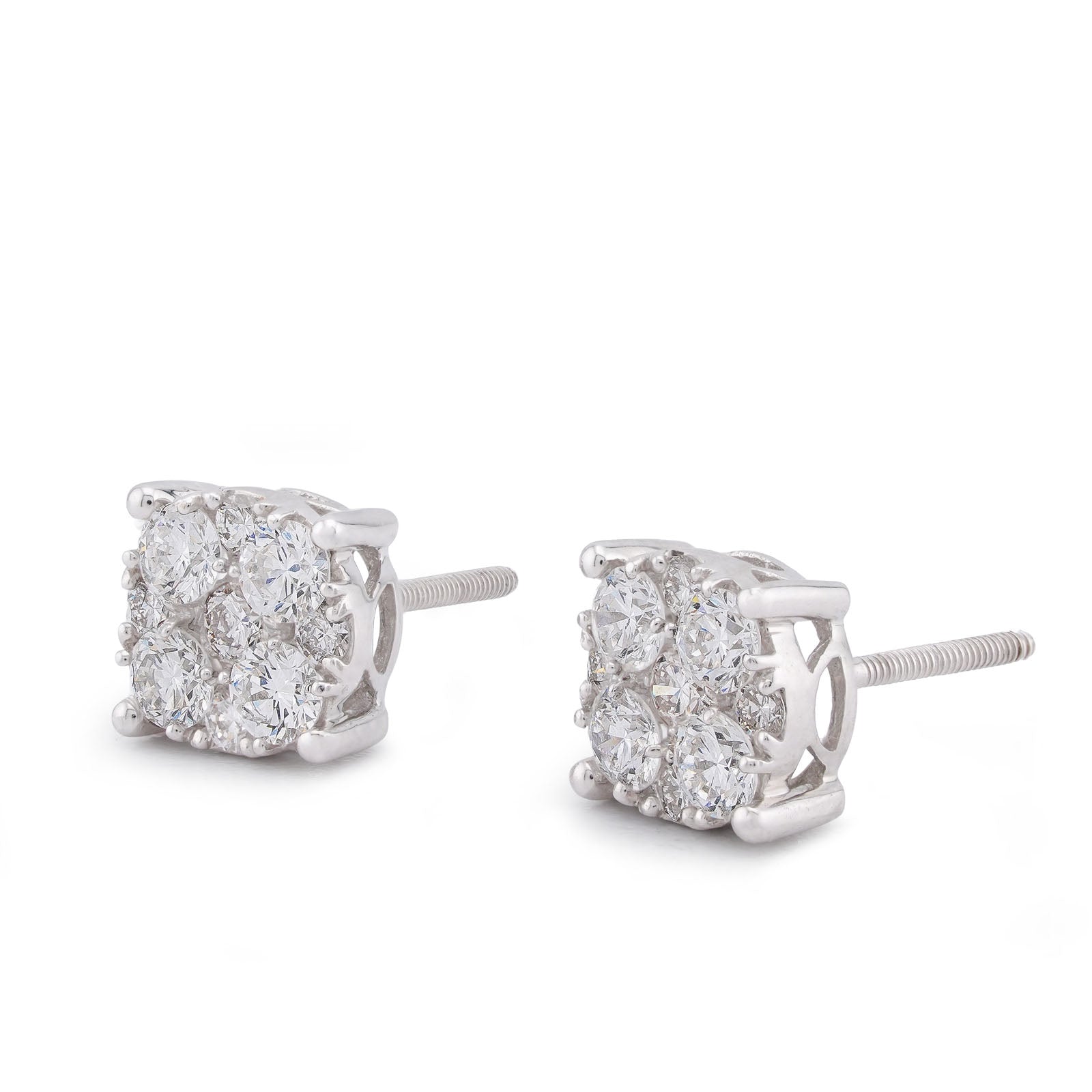 10K White Gold Flower Cluster 0.98CT Lab Diamond Men Women Earrings