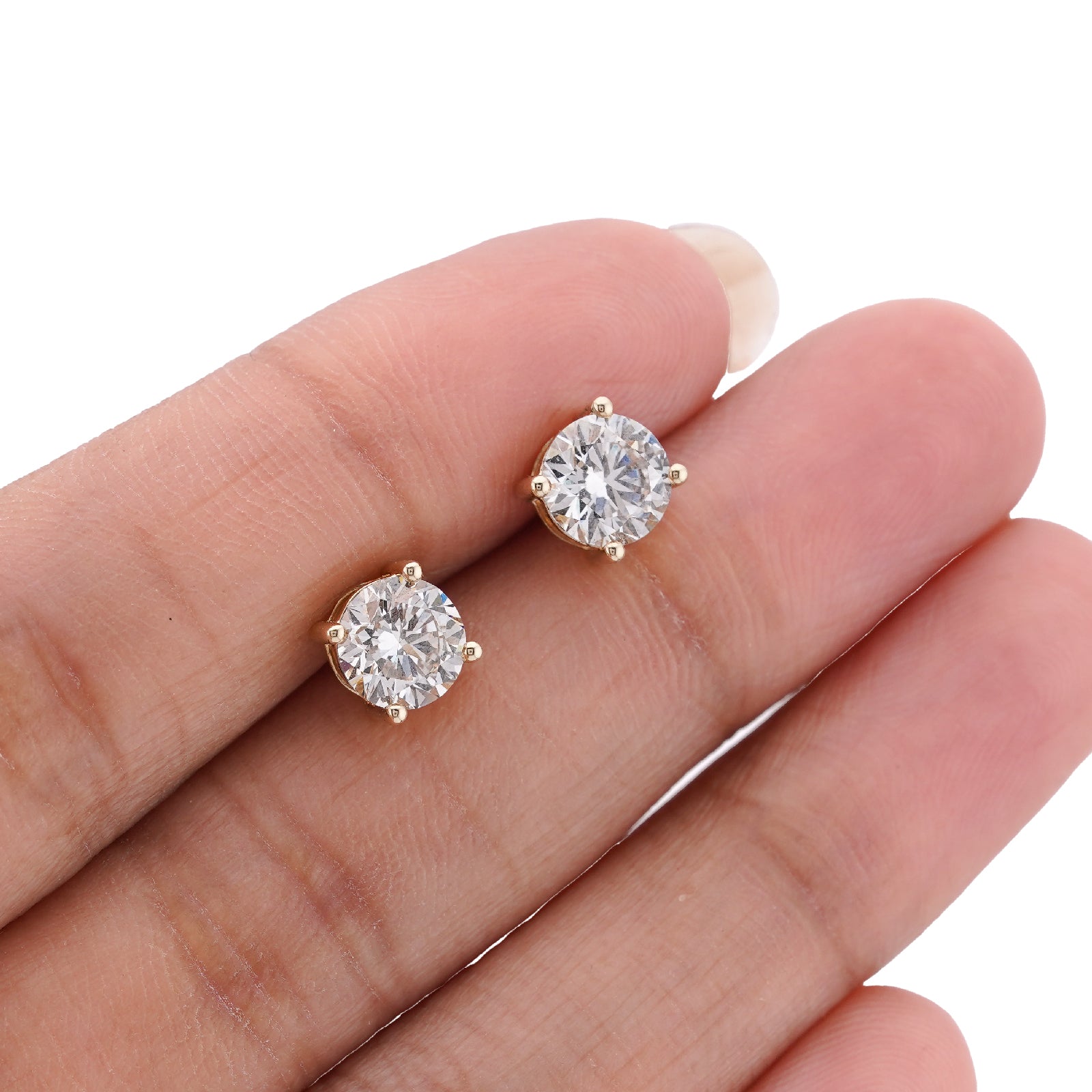 10K Yellow Gold 2.05CT Round Solitaire Lab Diamond Men Women Earring